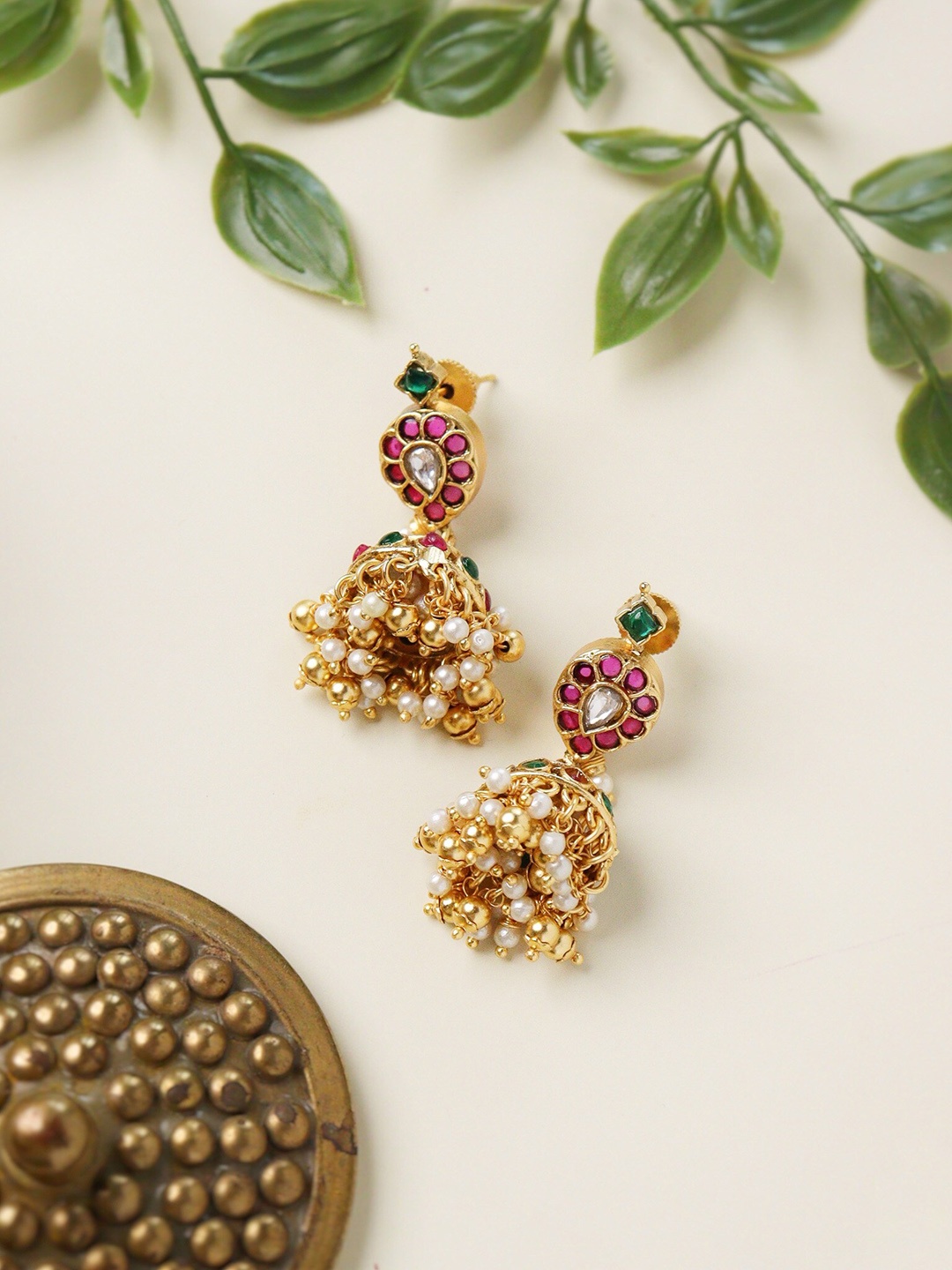 

CURIO COTTAGE Gold-Plated Contemporary Jhumkas