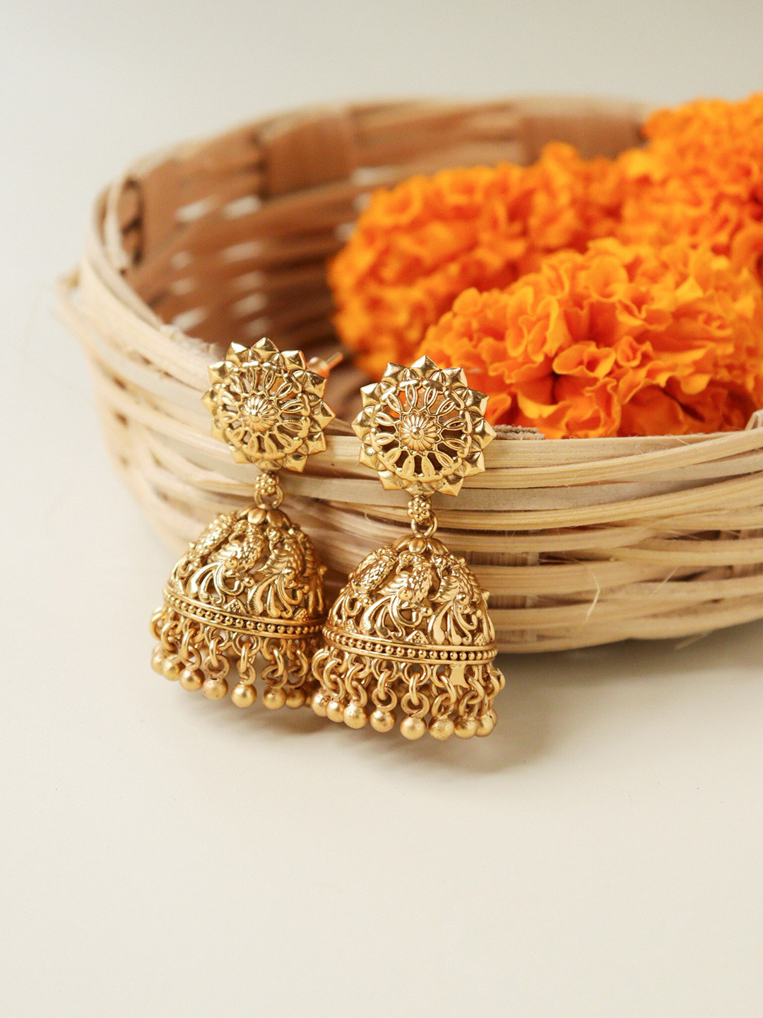 

CURIO COTTAGE Gold-Plated Kundan Studded Classic Jhumkas