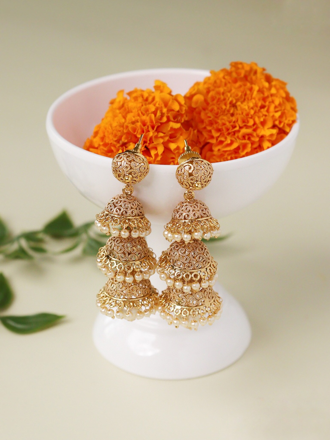

CURIO COTTAGE Gold-Plated Kundan Studded Classic Jhumkas