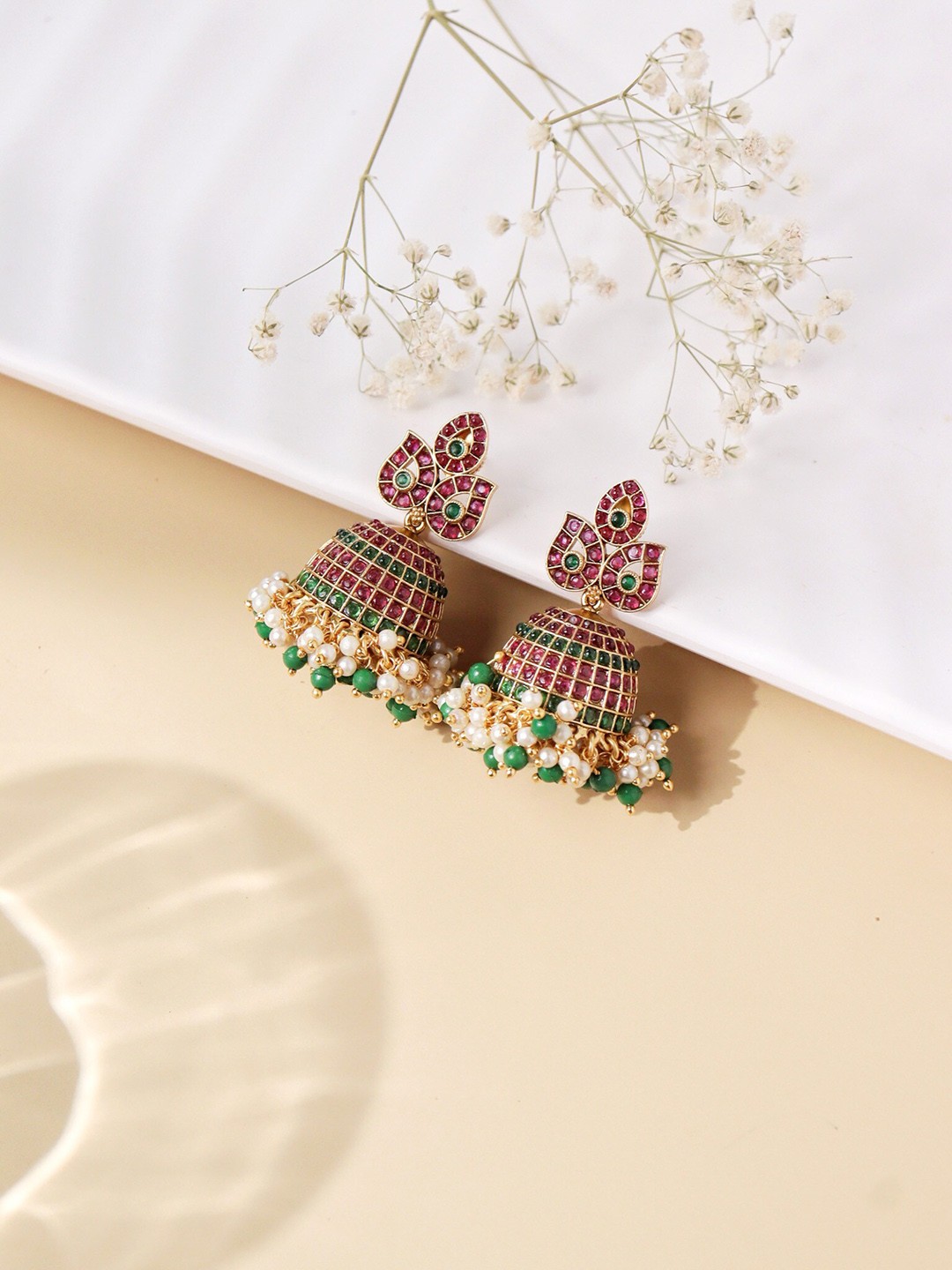 

CURIO COTTAGE Gold-Plated Kundan Studded Contemporary Jhumkas
