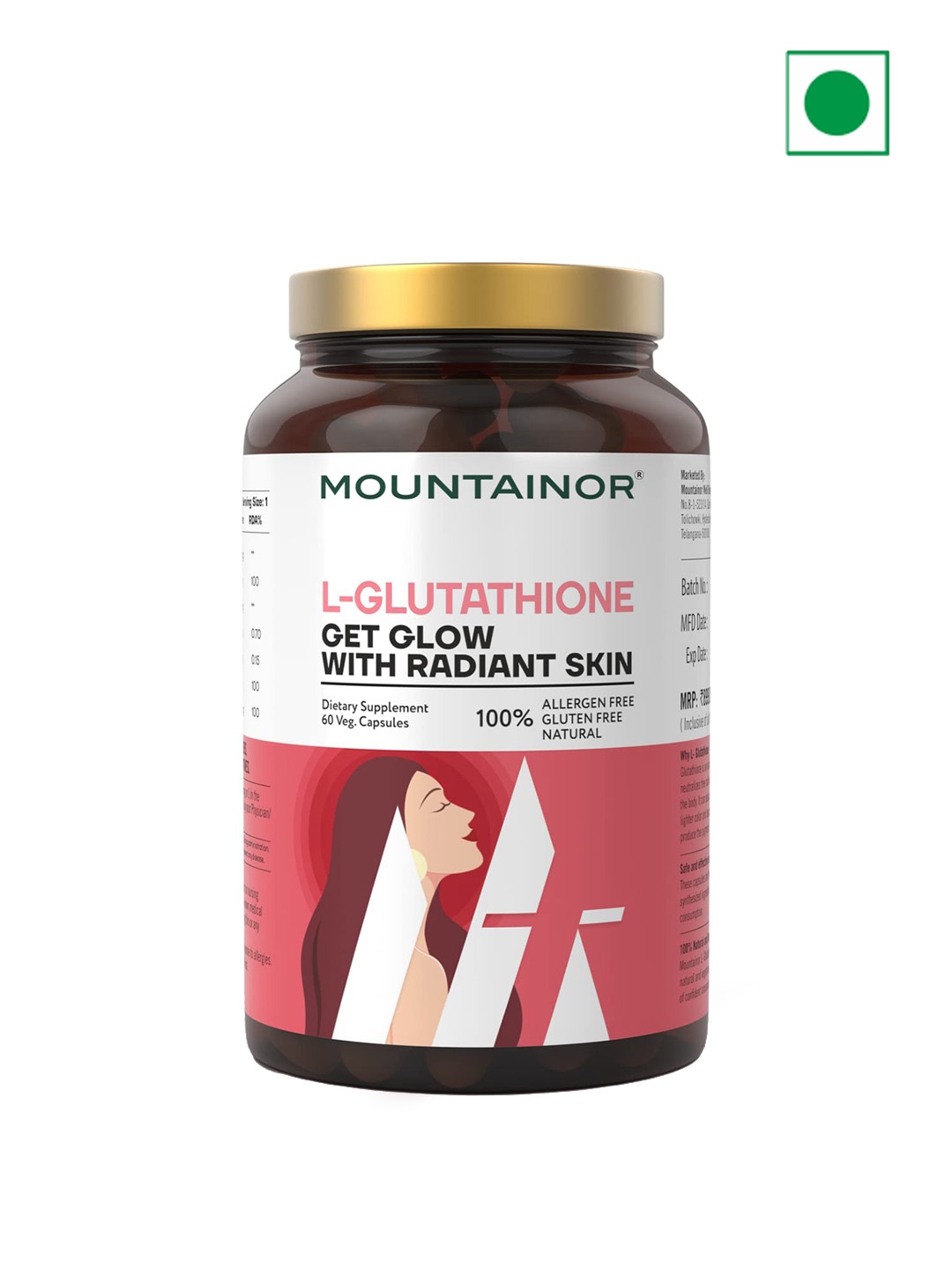 

MOUNTAINOR L-Glutathione Capsules Get Glow with Radiant Skin - 60 Capsules, White