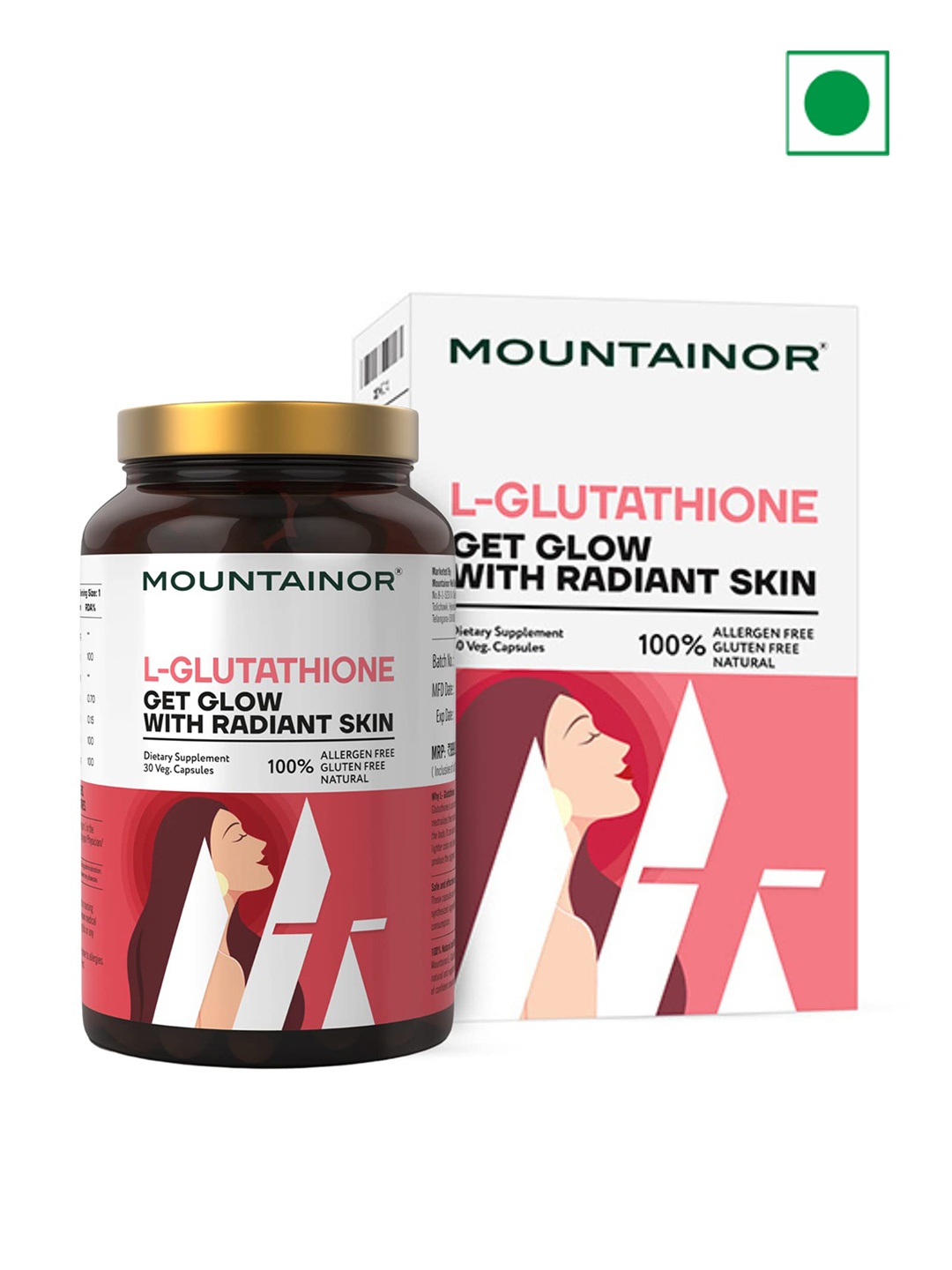 

MOUNTAINOR L- Glutathione Get Glow With Radiant Skin 1000Mg Capsules - 30 Capsules, White