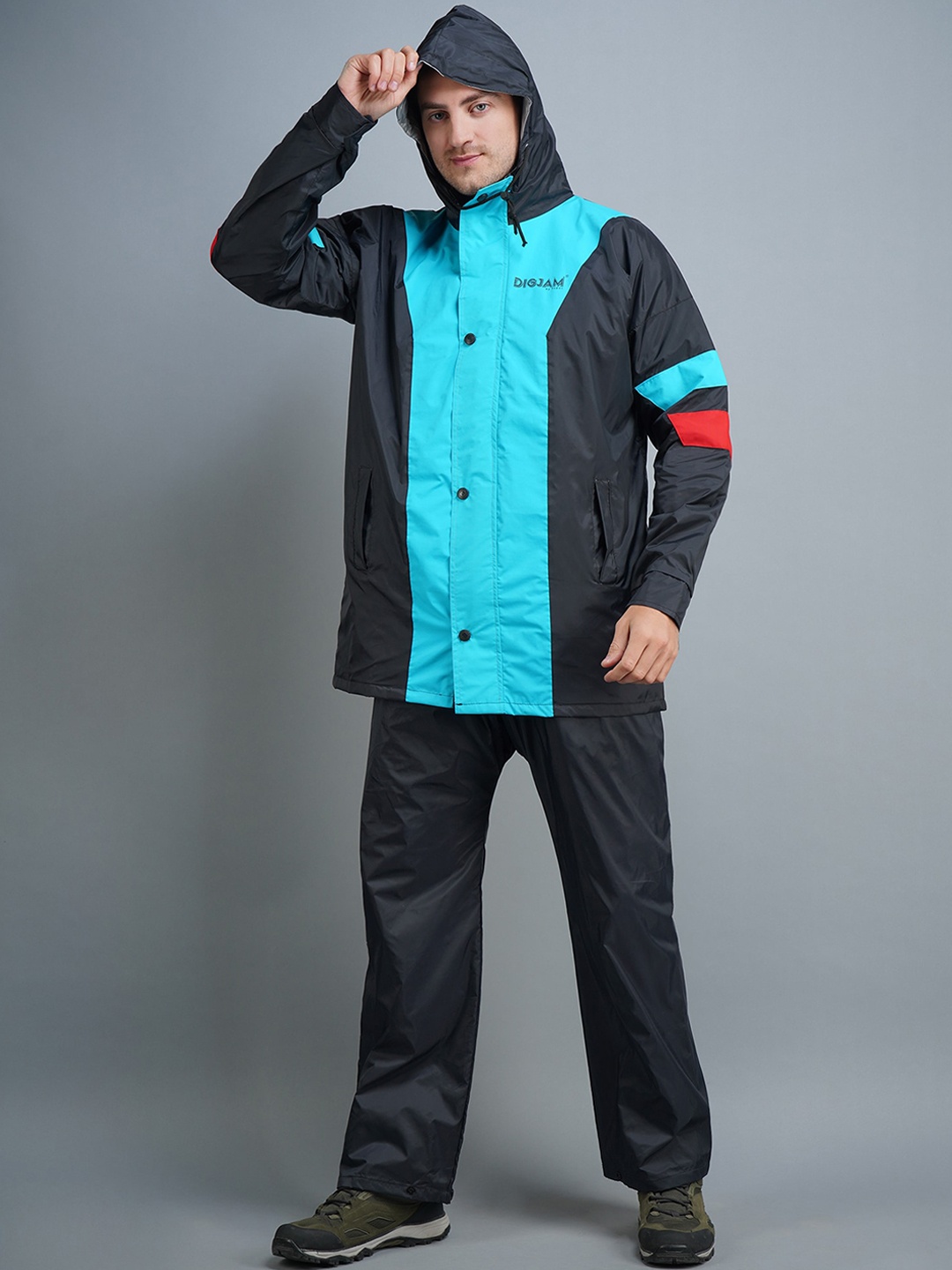 

Super Colourblocked Hooded Waterproof Rain Suit, Navy blue