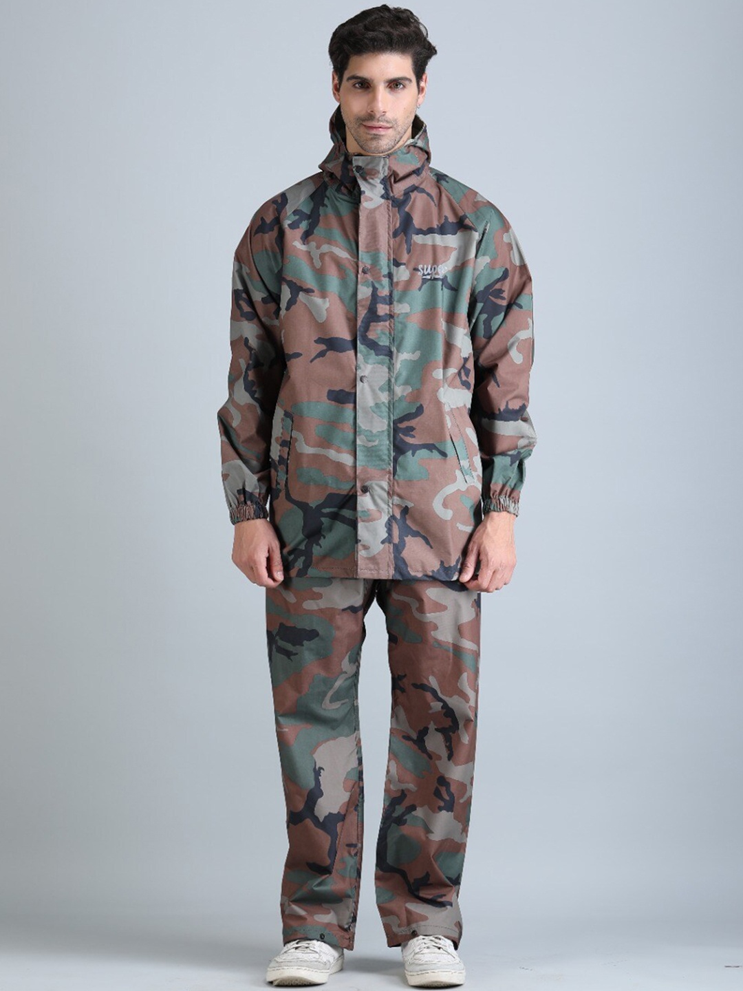 

Super Camouflage Printed Waterproof Reversible Rain Suit, Green