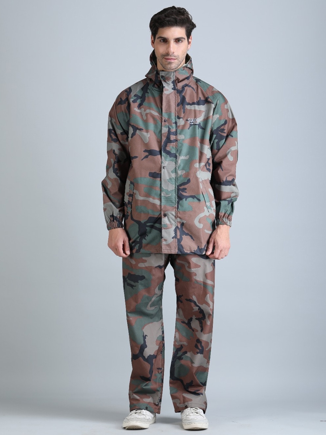 

Super Camouflage Printed Double Layered Rain Suit, Green