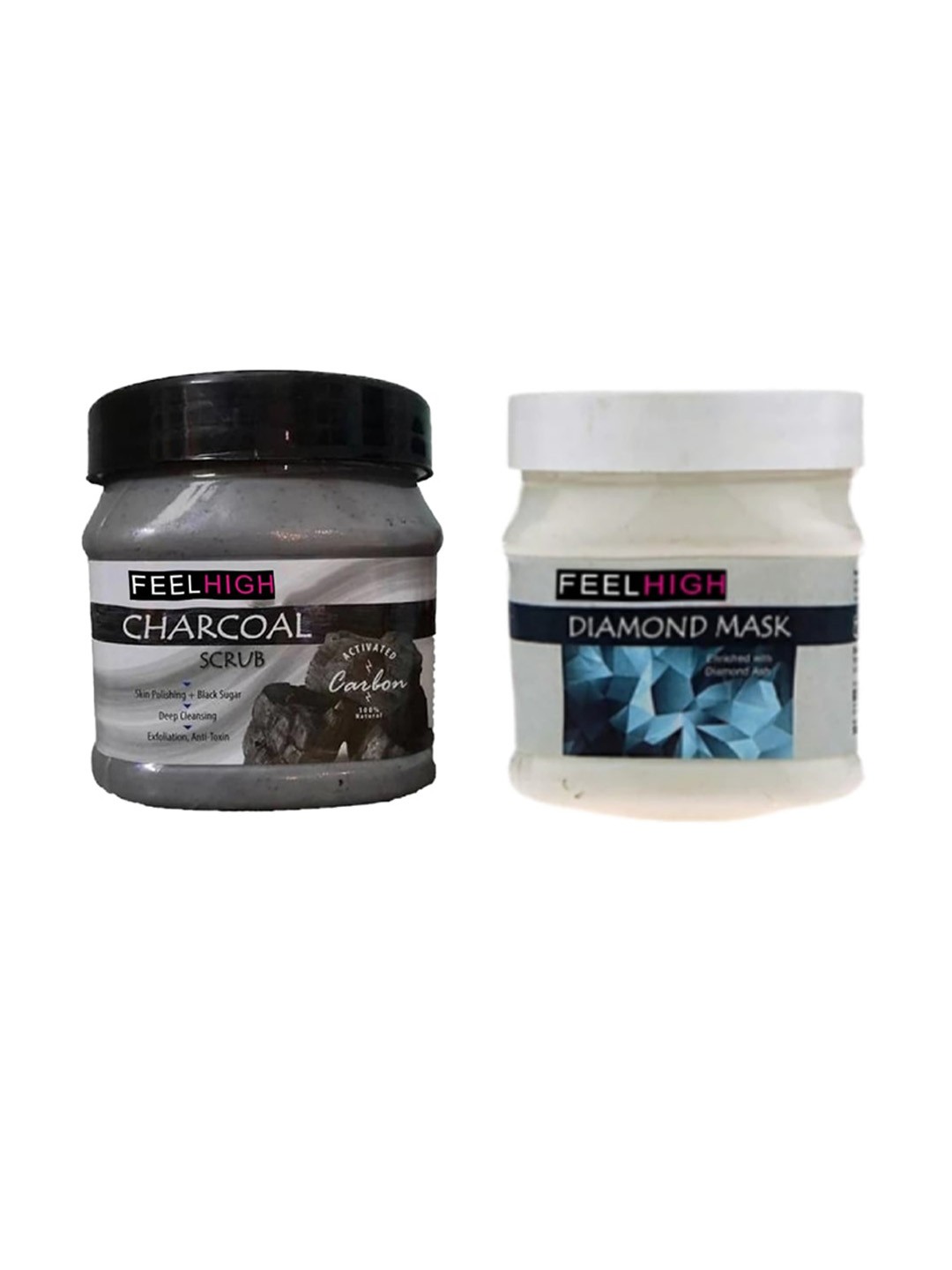 

FEELHIGH Set Of 2 Charcoal Scrub & Diamond Mask- 500ml Each, Black