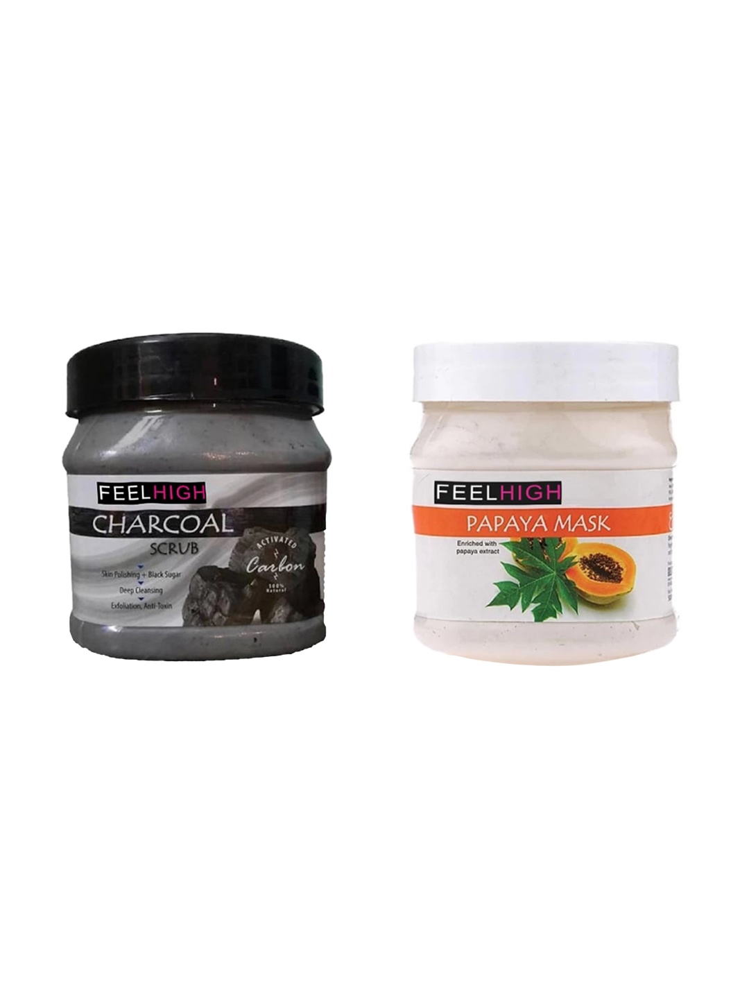 

FEELHIGH Set Of 2 Charcoal Scrub & Papaya Mask- 500ml Each, Beige