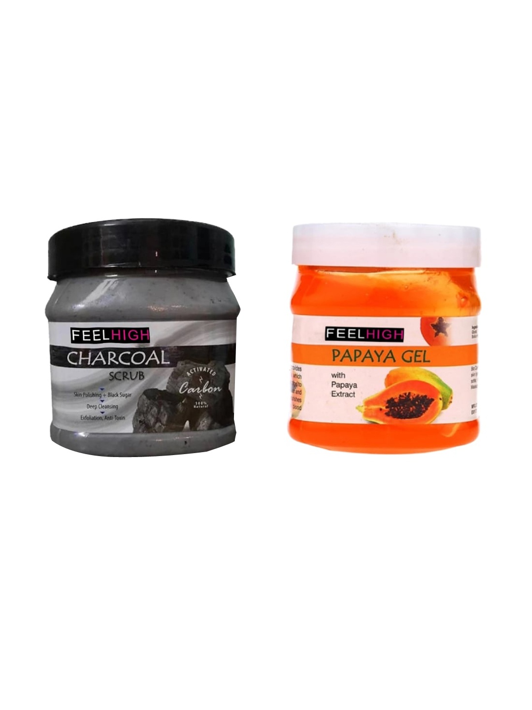 

FEELHIGH Set Of 2 Charcoal Scrub & Papaya Gel- 500ml Each, Multi