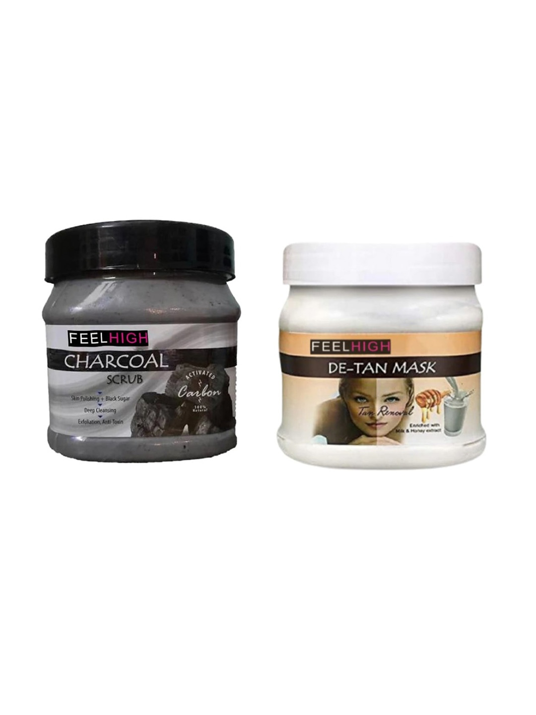

FEELHIGH Set Of 2 Charcoal Scrub & De Tan Mask- 500ml Each, Black