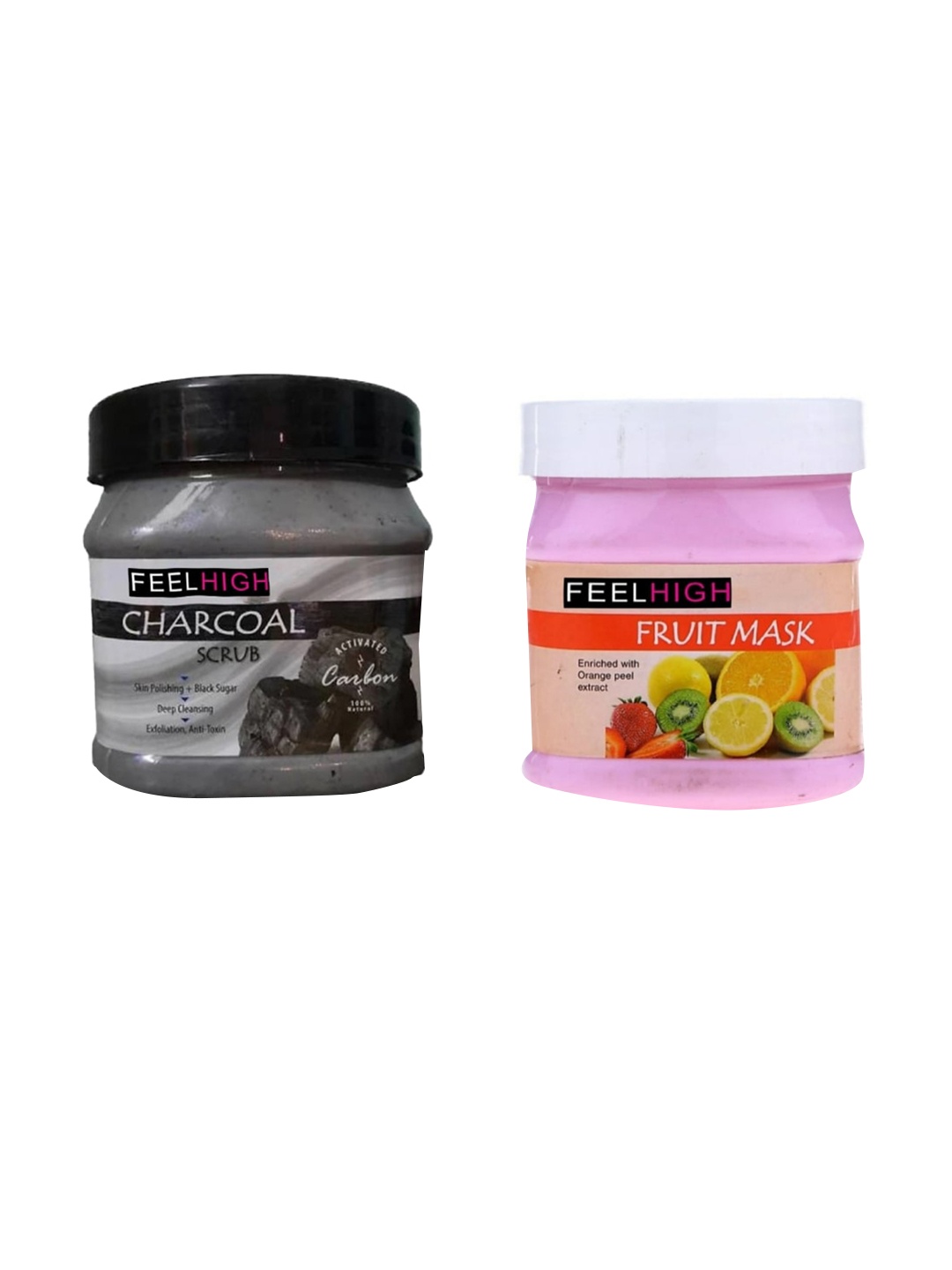 

FEELHIGH Set Of 2 Charcoal Scrub & Fruit Mask-500ml Each, Peach