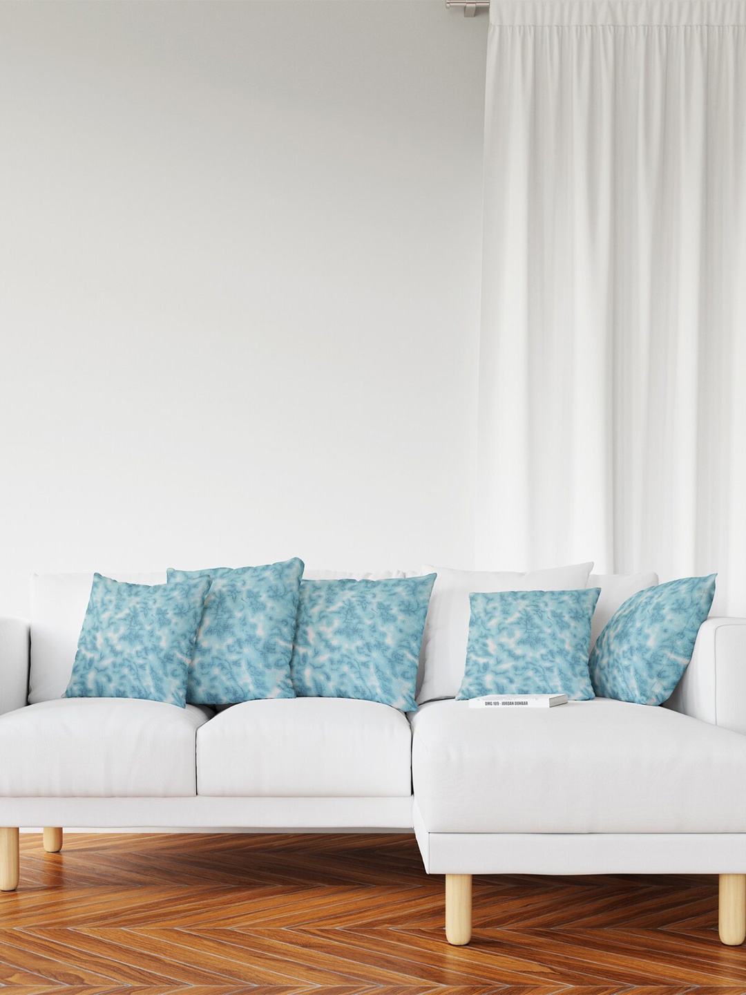 

Jaipur Folk Turquoise Blue & White Set of 5 Abstract Square Cushion Covers