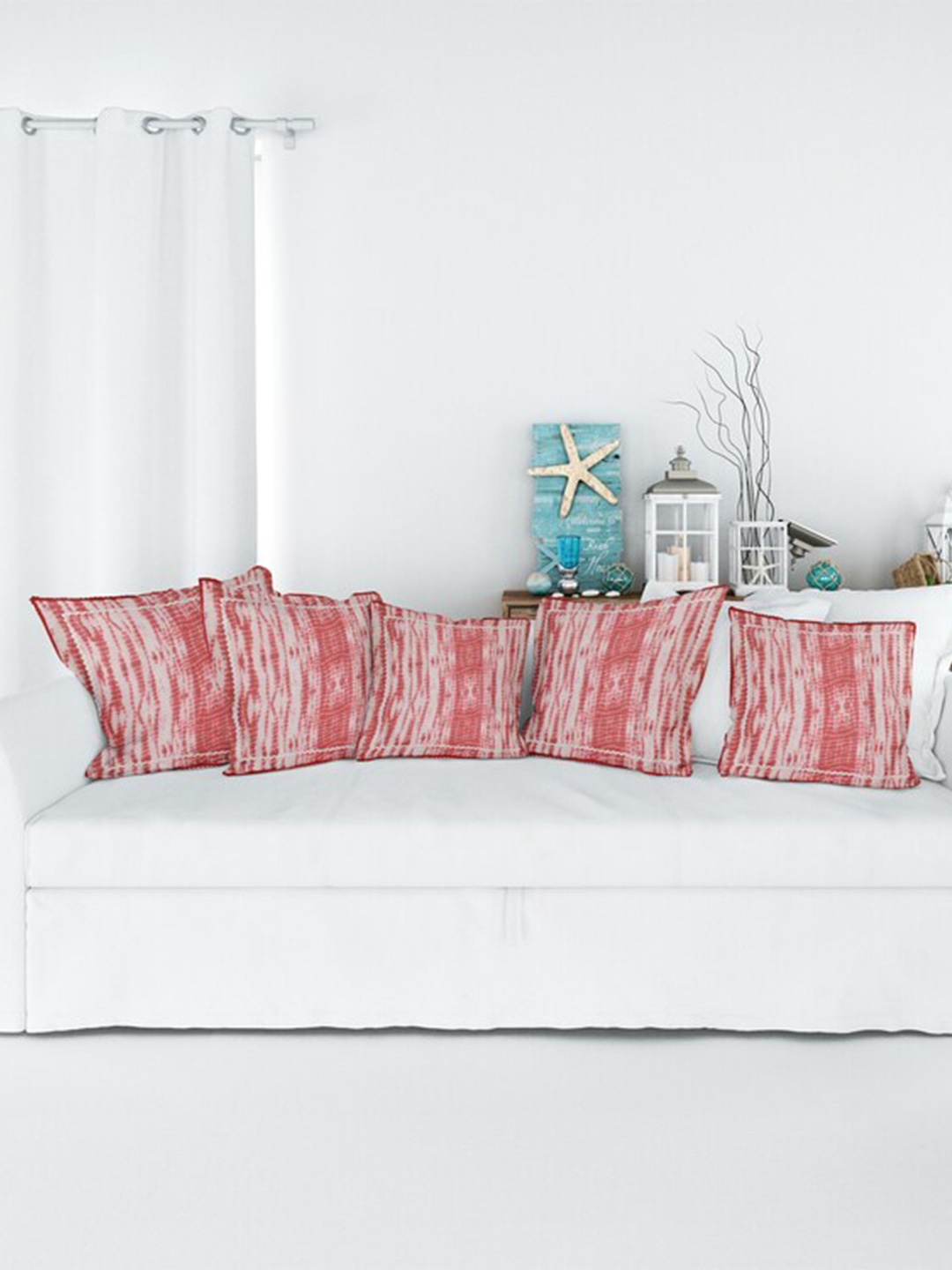 

Jaipur Folk Red & White 5 Pieces Abstract Square Cushion Covers