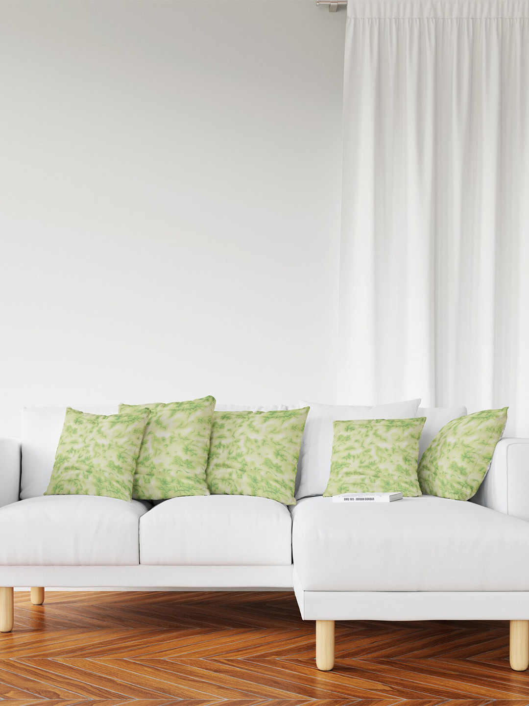

Jaipur Folk Green & White 5 Pieces Abstract Square Cushion Covers