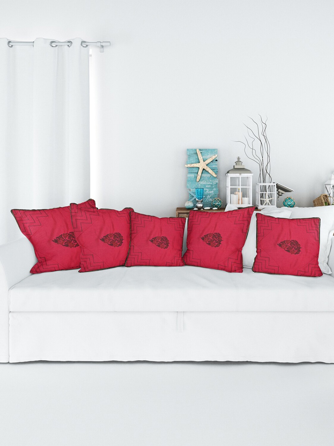 

Jaipur Folk Pink & Black 5 Pieces Floral Square Cushion Covers