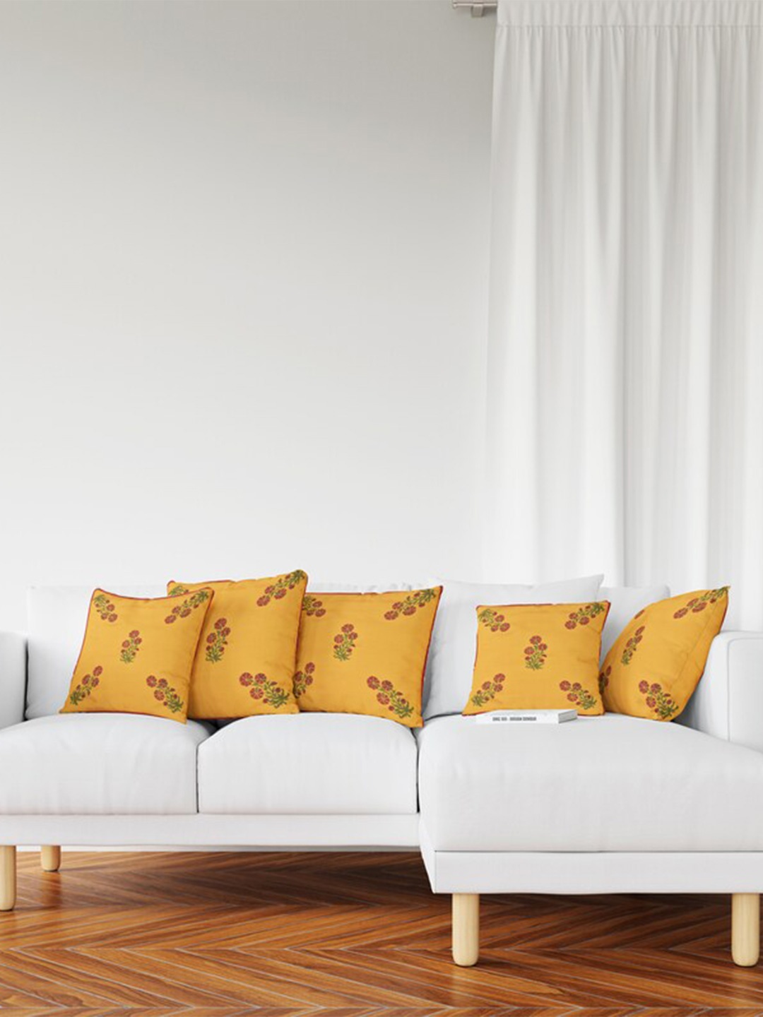 

Jaipur Folk Yellow & Red 5 Pieces Floral Square Cushion Covers