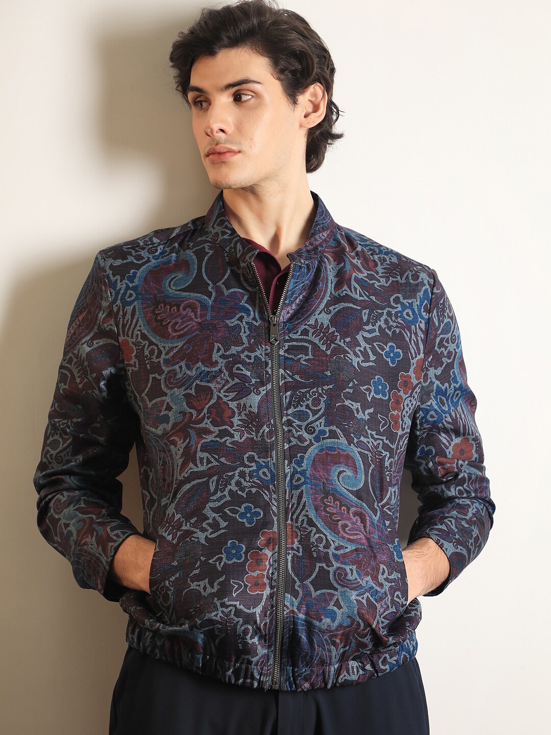 

RARE RABBIT Men Radio Tailored Fit Abstract Printed Jacket, Purple