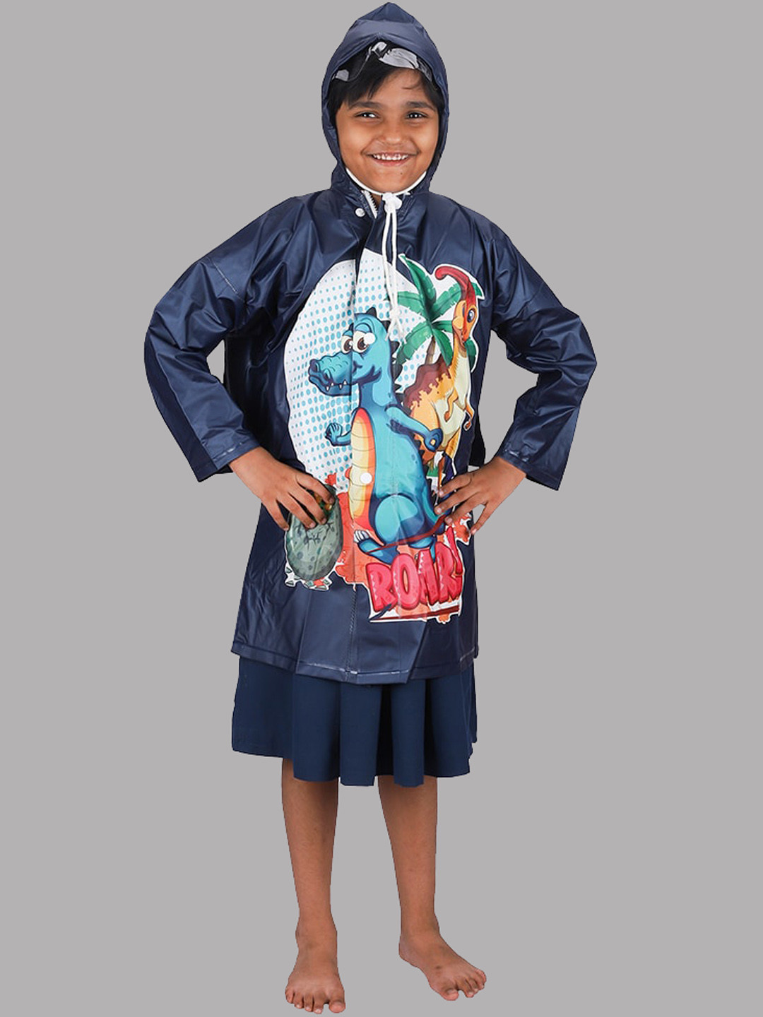 

THE CLOWNFISH Toon Caper Series Kids Printed Rain Jacket With Backpack Carrying Space, Navy blue