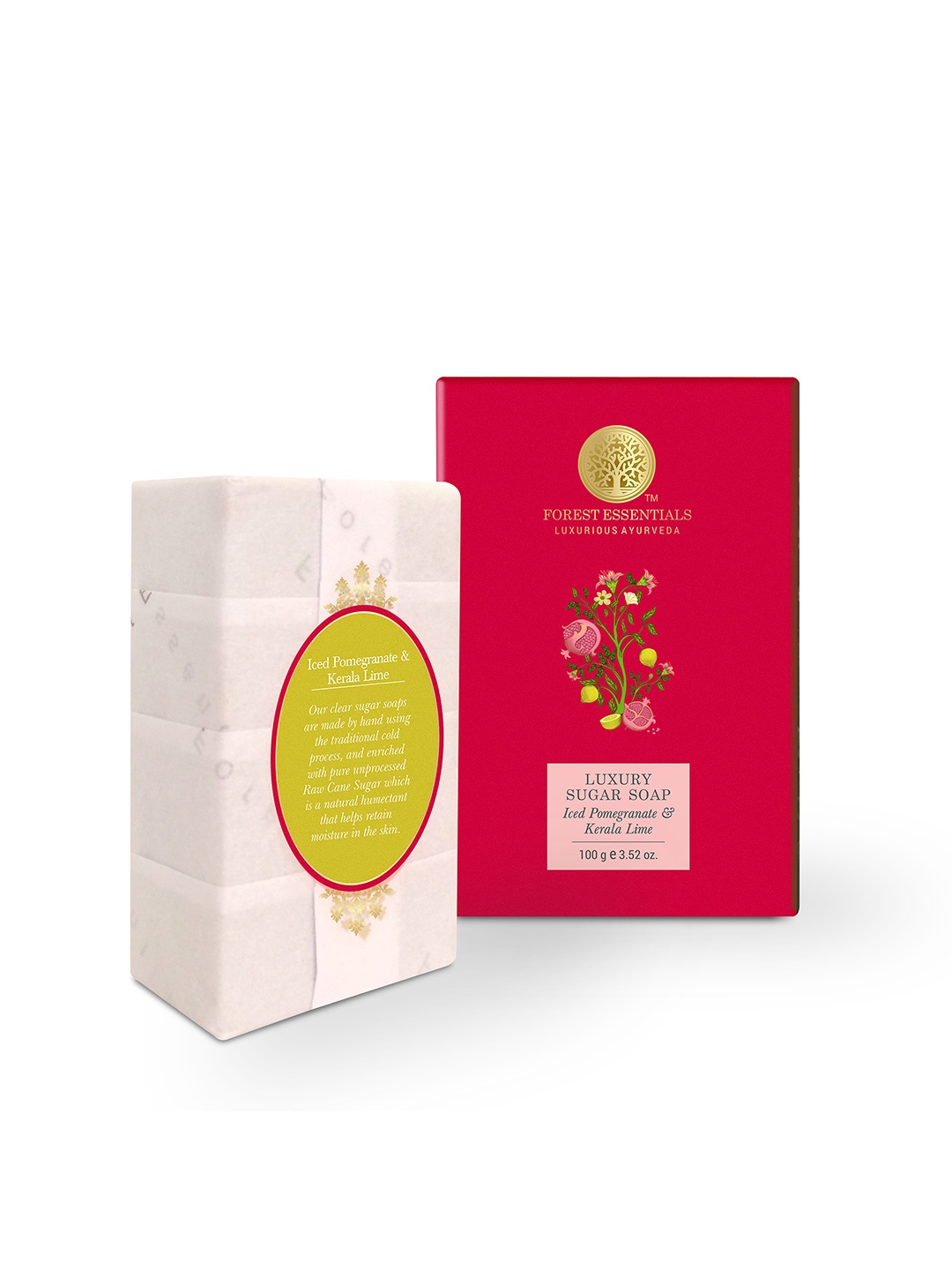 

Forest Essentials Ayurvedic Handmade Iced Pomegranate & Kerala Lime Luxury Sugar Soap 100g, Pink