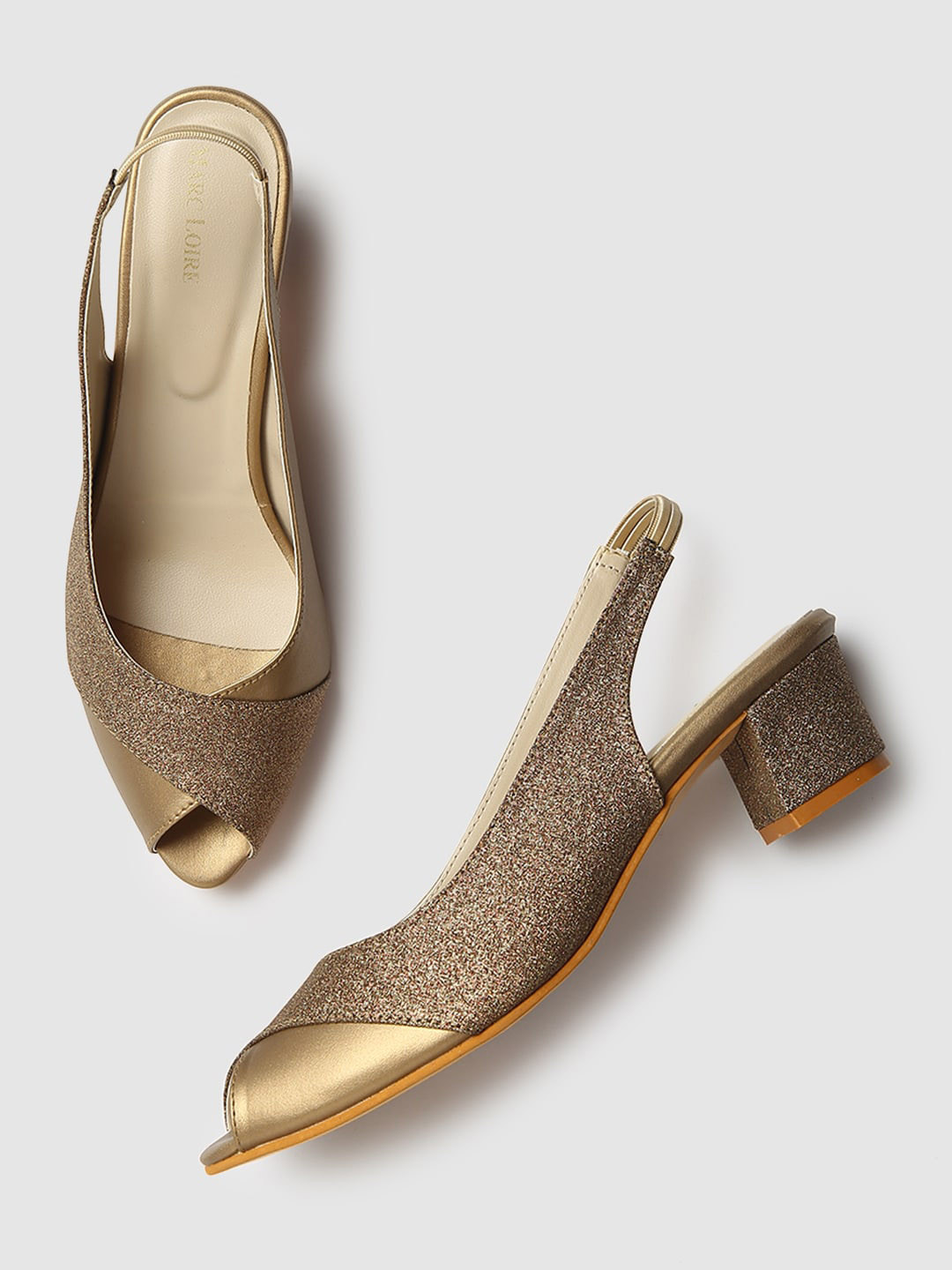 

Marc Loire Shimmered Peep Toes Block Heel Pumps, Copper