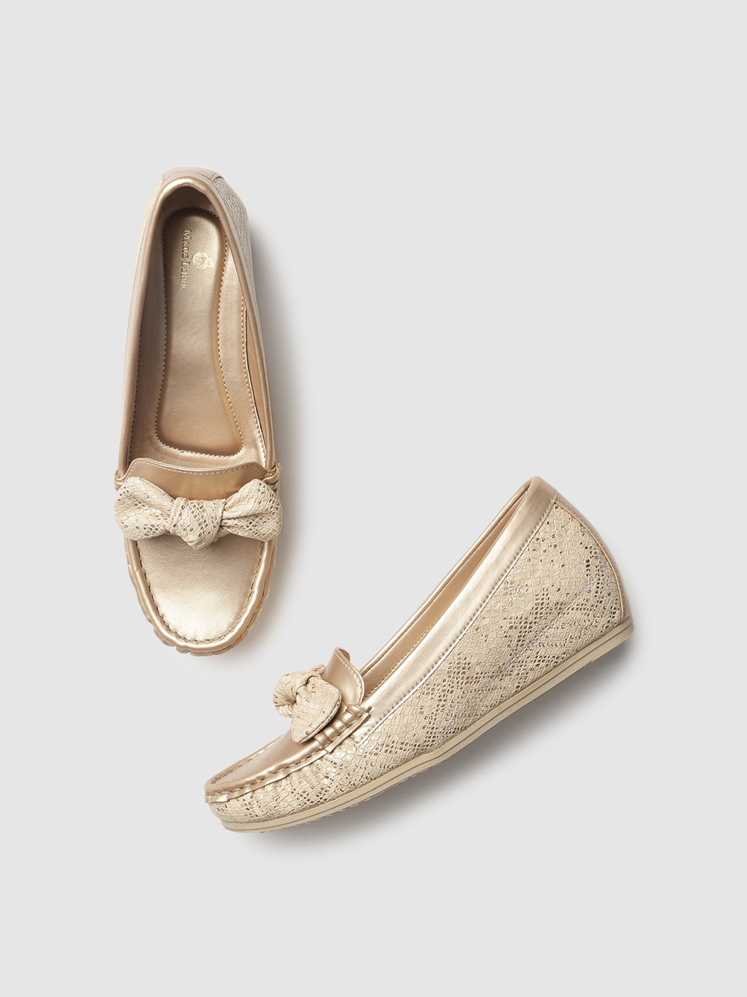 

Marc Loire Women Textured Bow Detail Lightweight Loafers, Gold