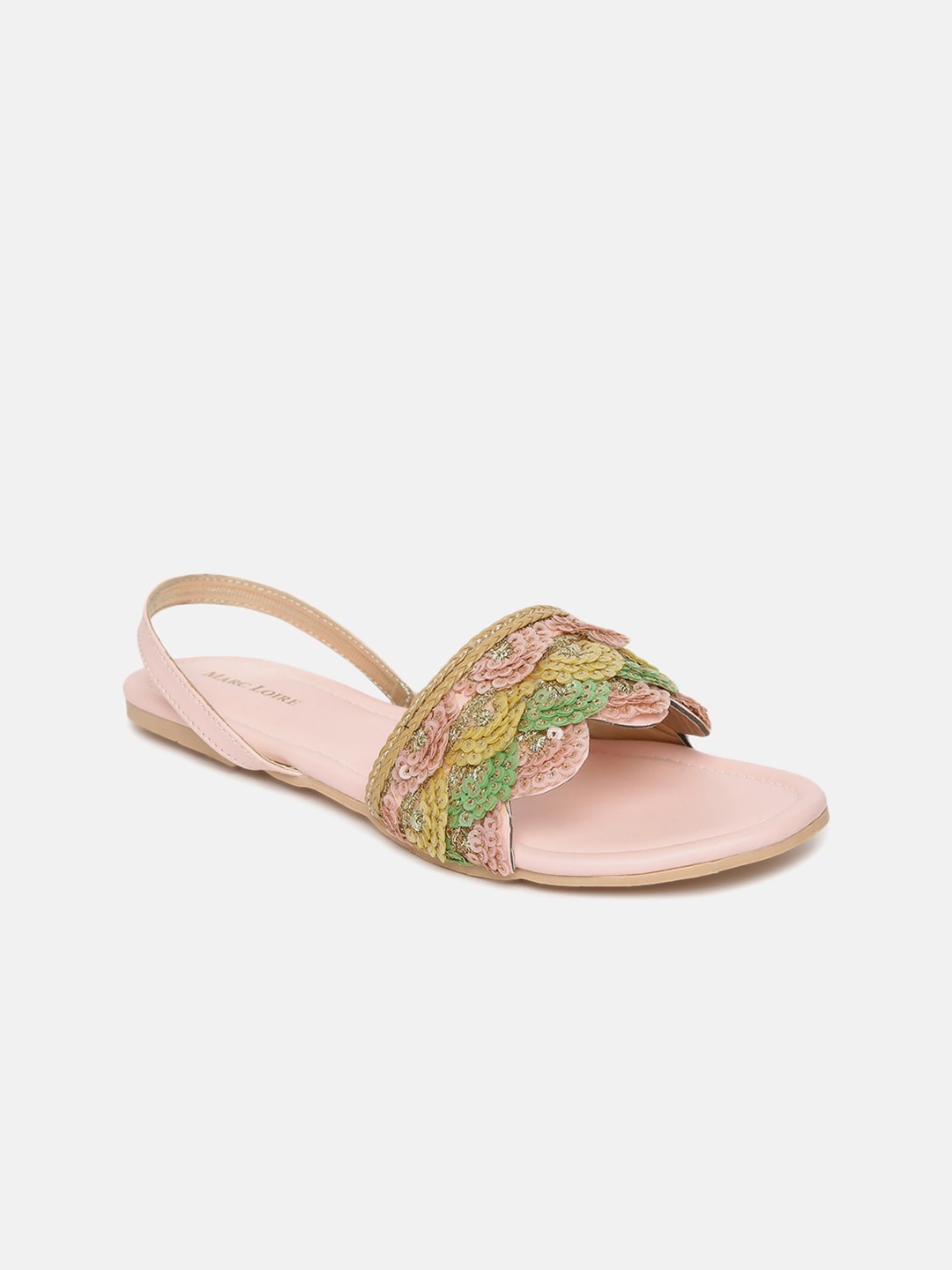 

Marc Loire Ethnic Embellished Open Toe Flats With Backstrap, Pink