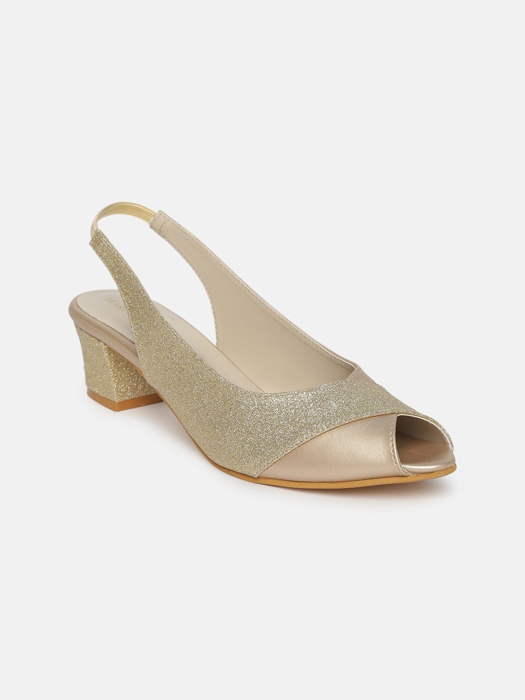 

Marc Loire Shimmered Peep Toes Block Heel Pumps, Gold