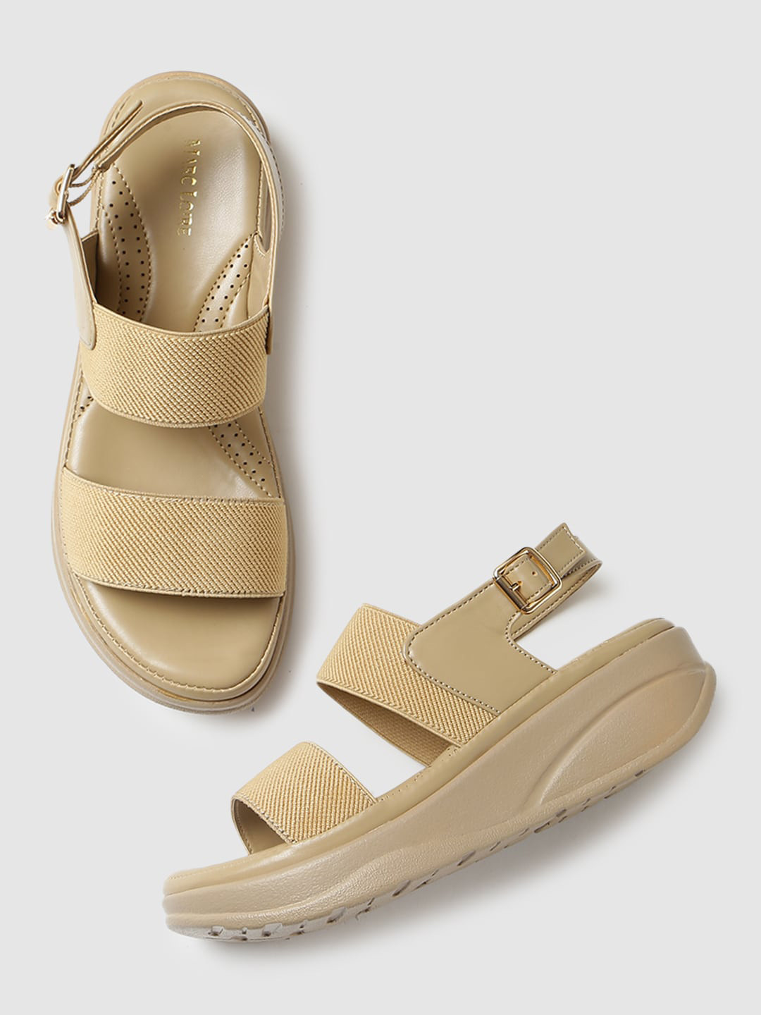 

Marc Loire Textured Open Toe Comfort Heels With Buckle Closure, Beige