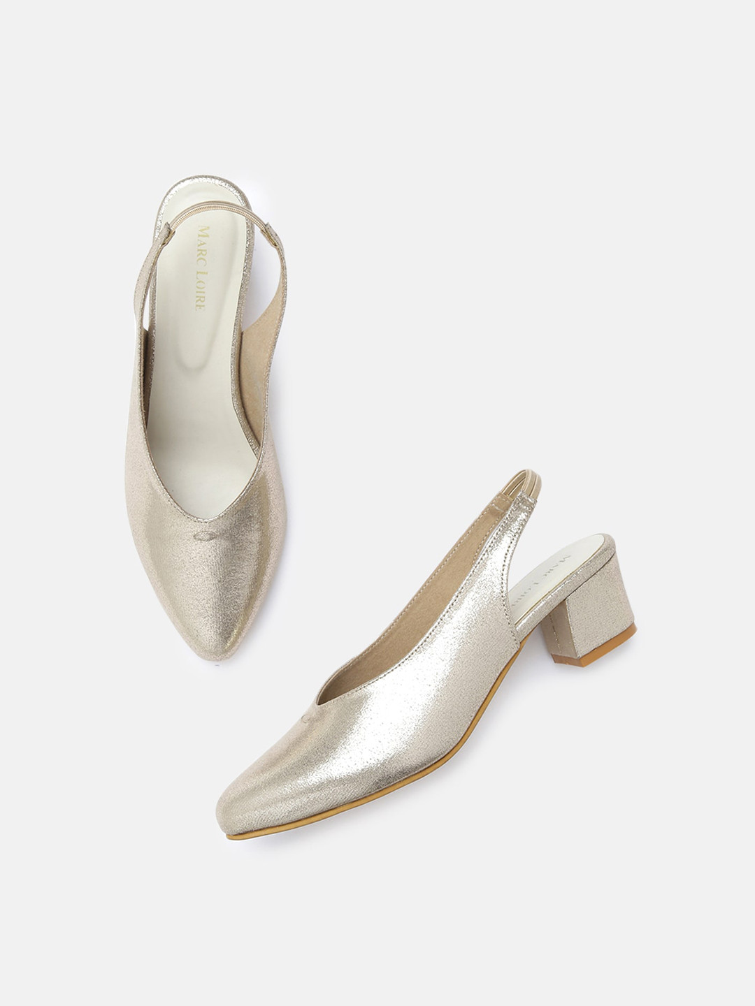 

Marc Loire Pointed Toe Block Mules With Backstrap, Gold