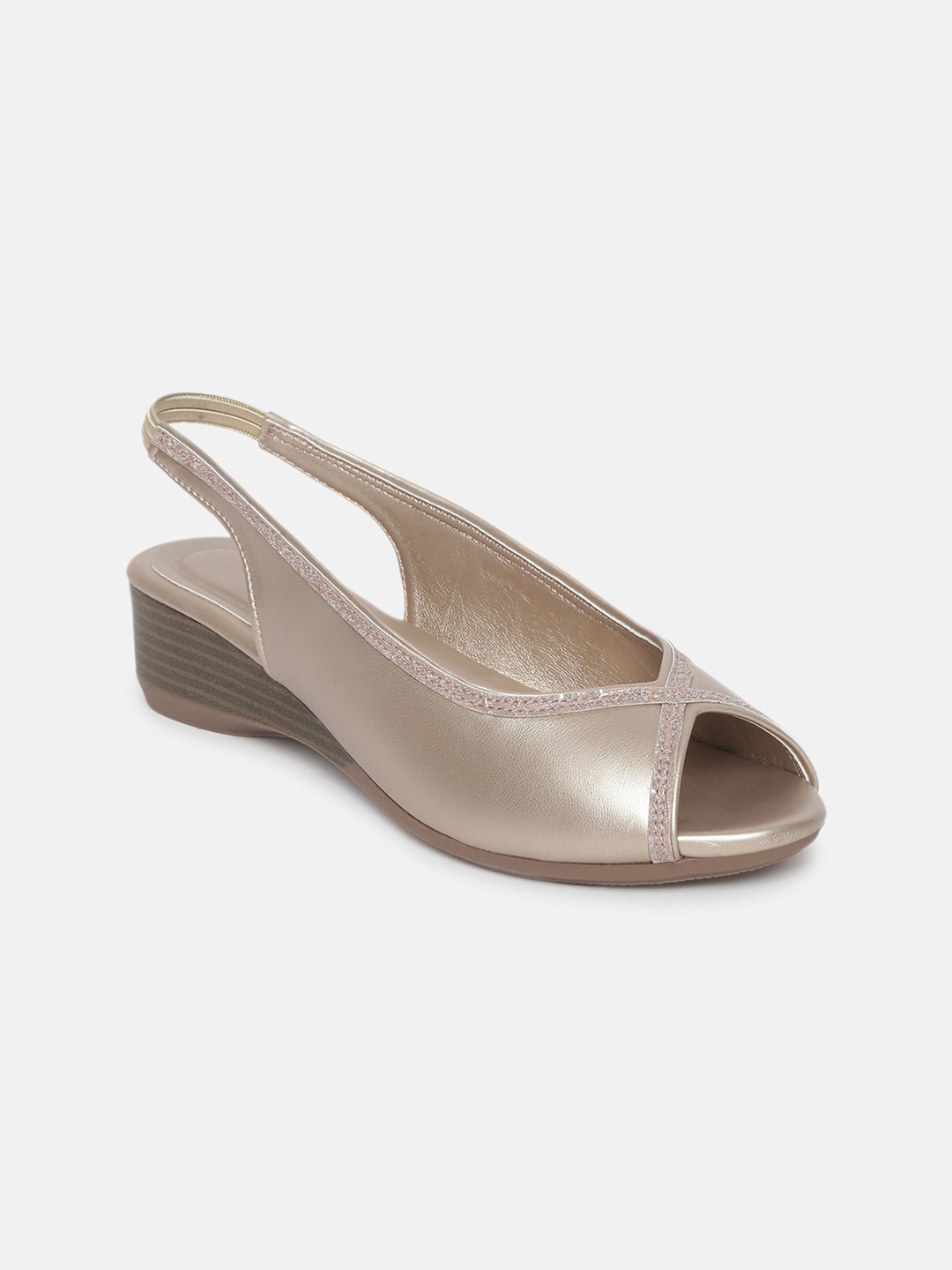 

Marc Loire Peep Toes Wedge Mules With Backstrap, Gold