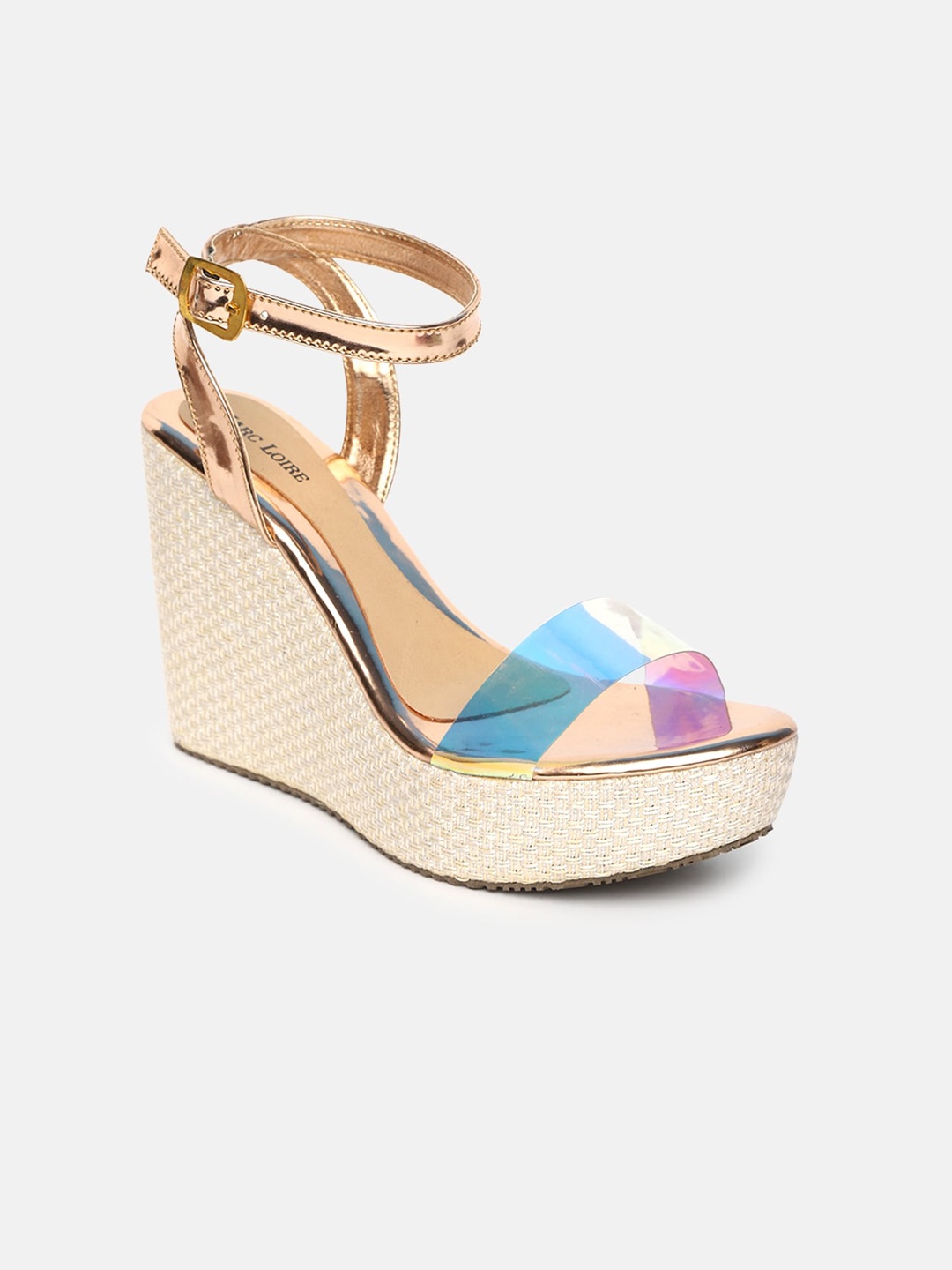 

Marc Loire Textured Open Toe Wedges With Ankle Loop, Gold