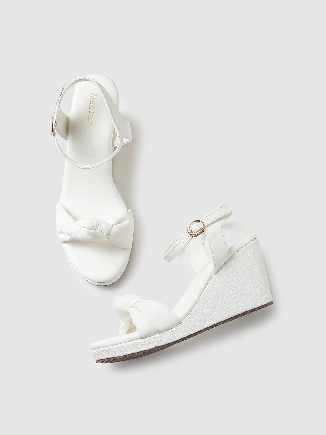 

Marc Loire Knotted Open Toe Wedges With Buckle Closure, White