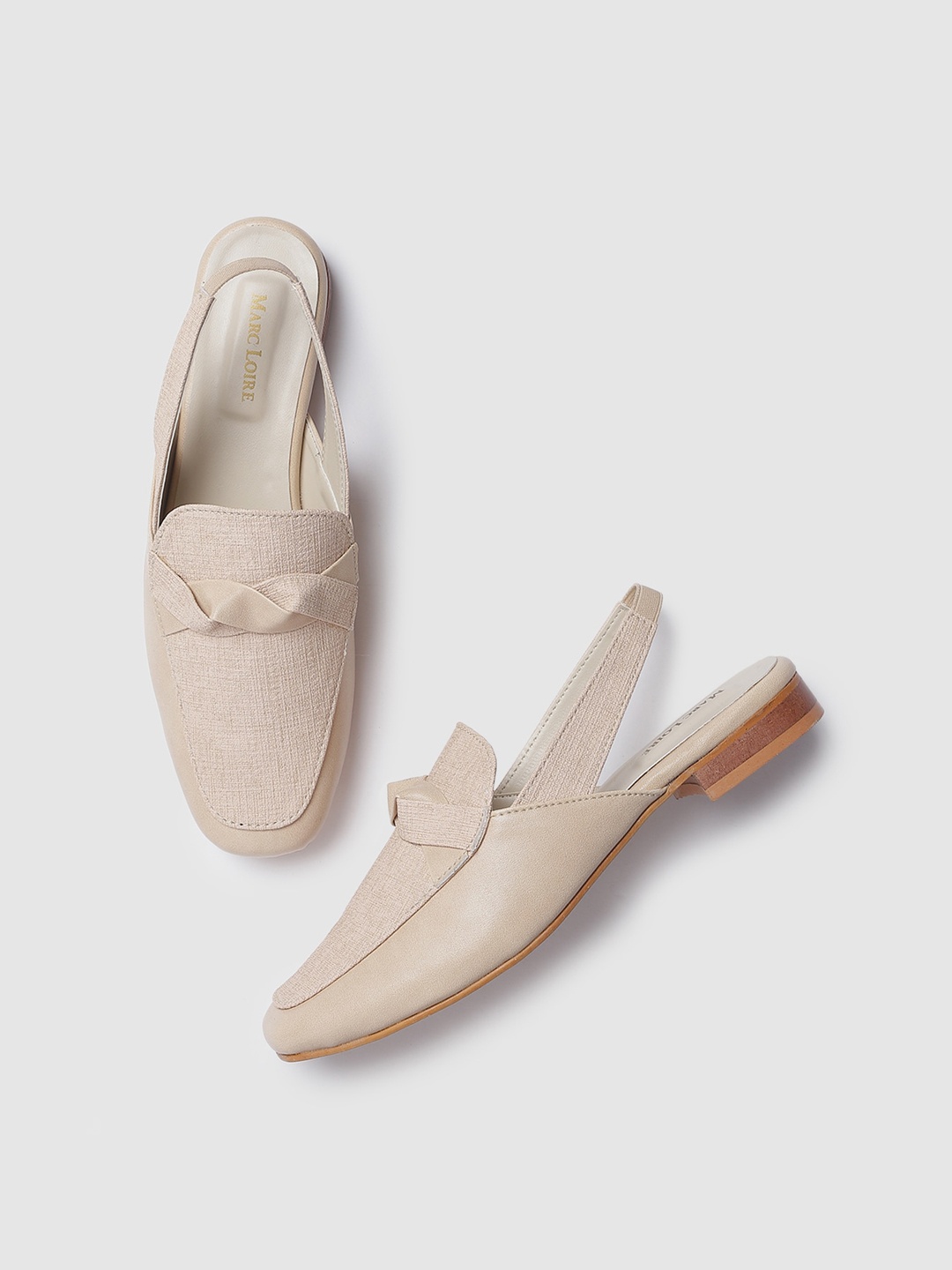 

Marc Loire Square Toe Block Mules With Bows & Backstrap, Cream