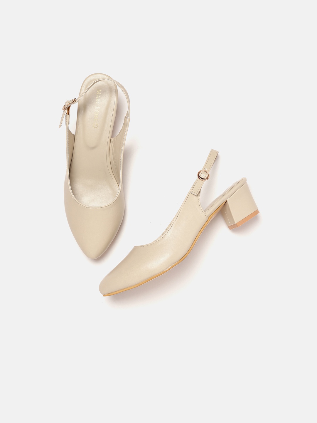 

Marc Loire Pointed Toe Block Heel Pumps, Cream