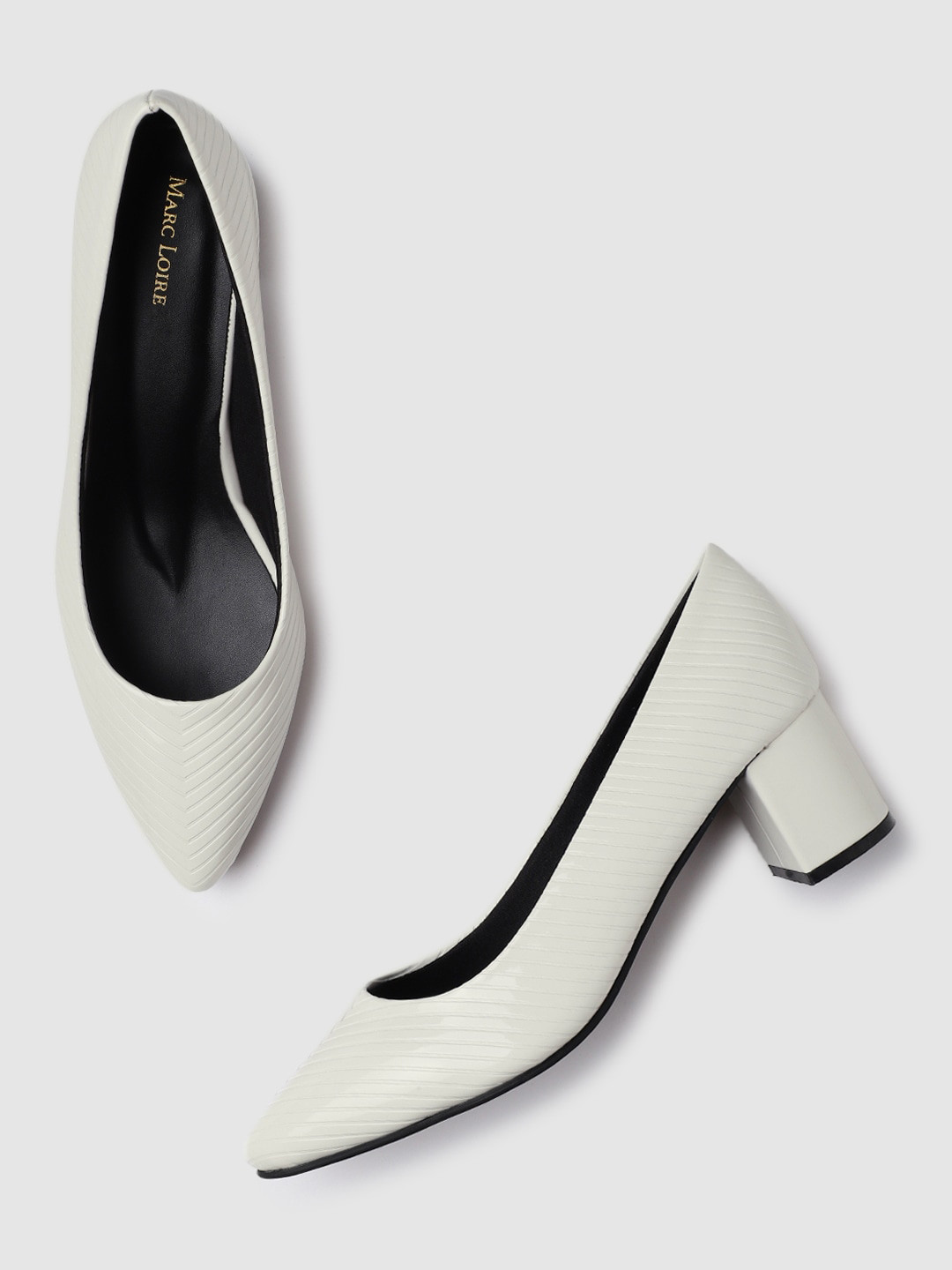 

Marc Loire Striped Pointed Toe Block Heel Pumps, White