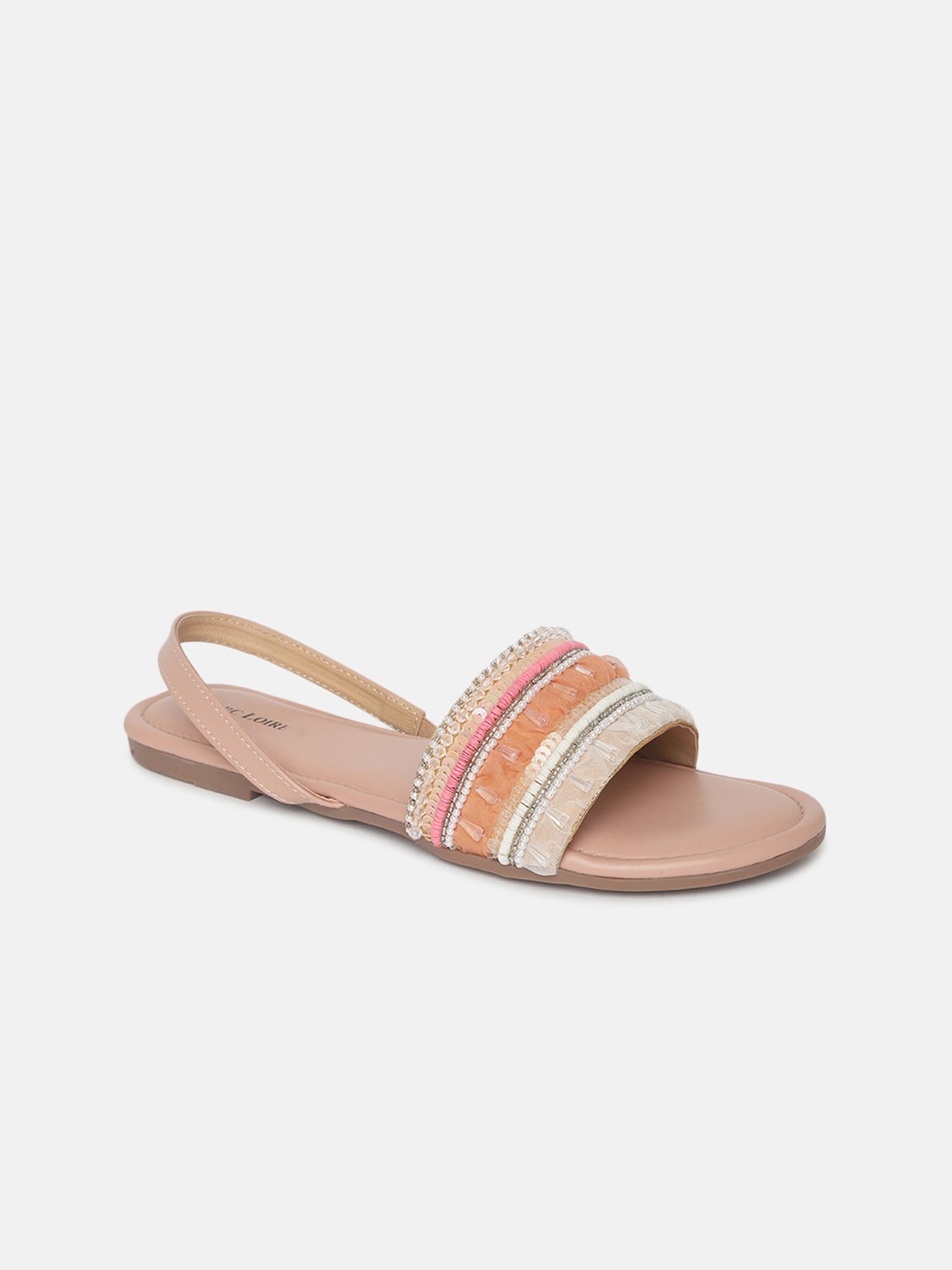 

Marc Loire Embellished Open Toe Flats, Nude