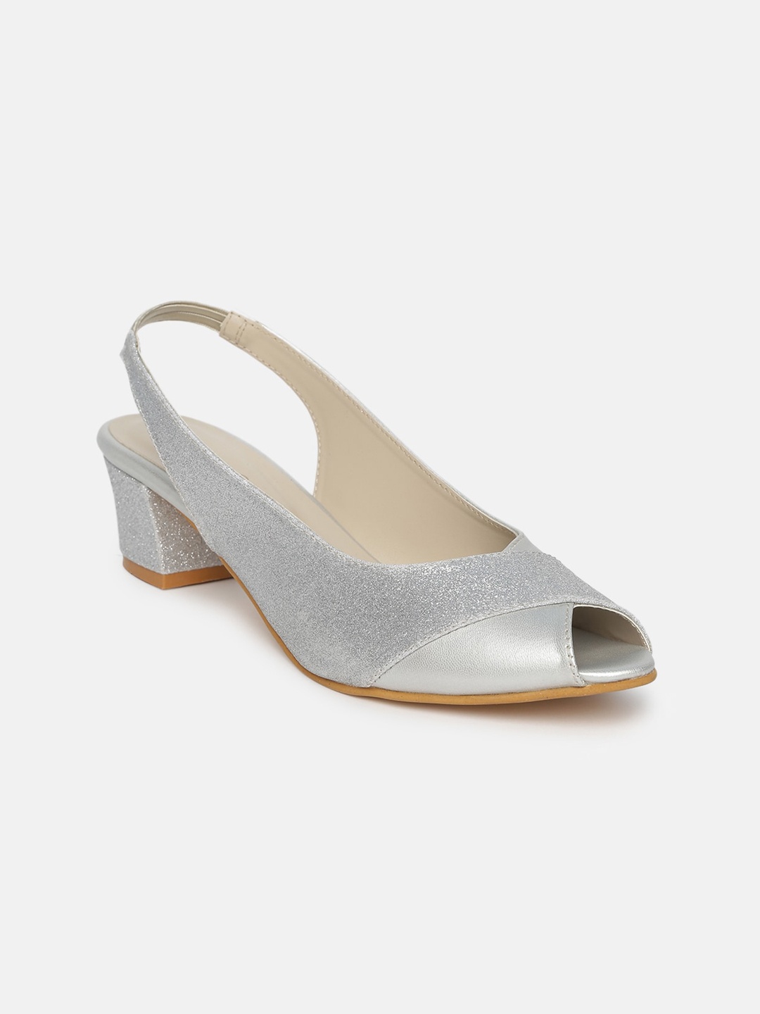 

Marc Loire Shimmered Peep Toes Block Heel Pumps, Silver