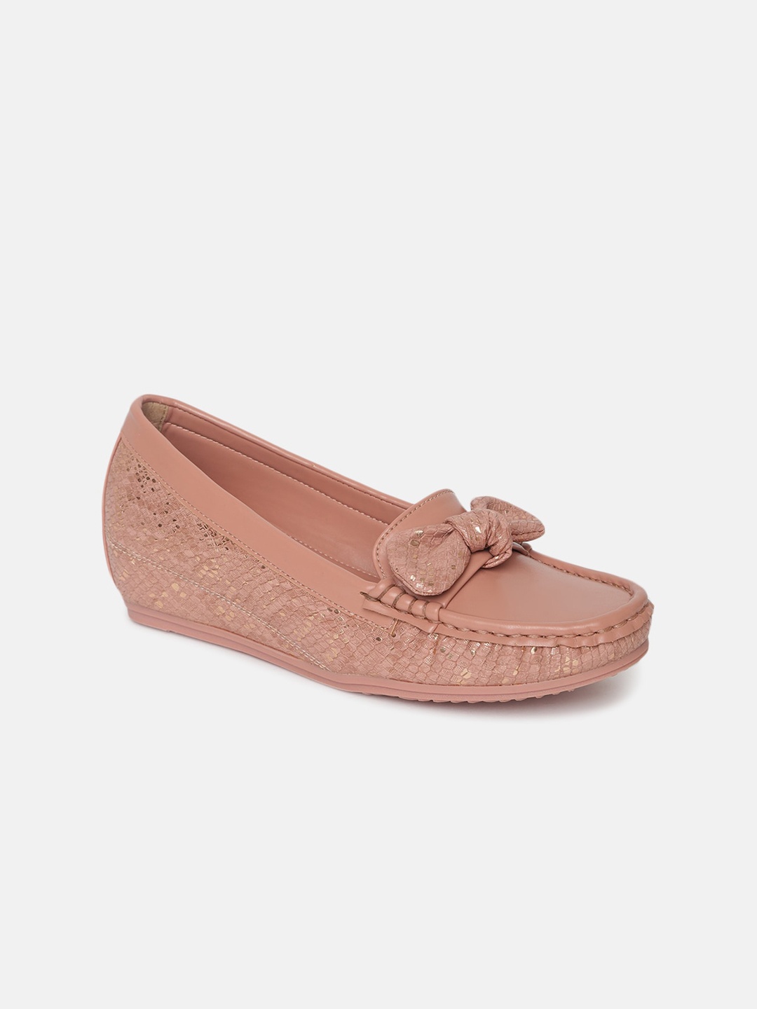 

Marc Loire Women Textured Bow Detail Lightweight Loafers, Nude