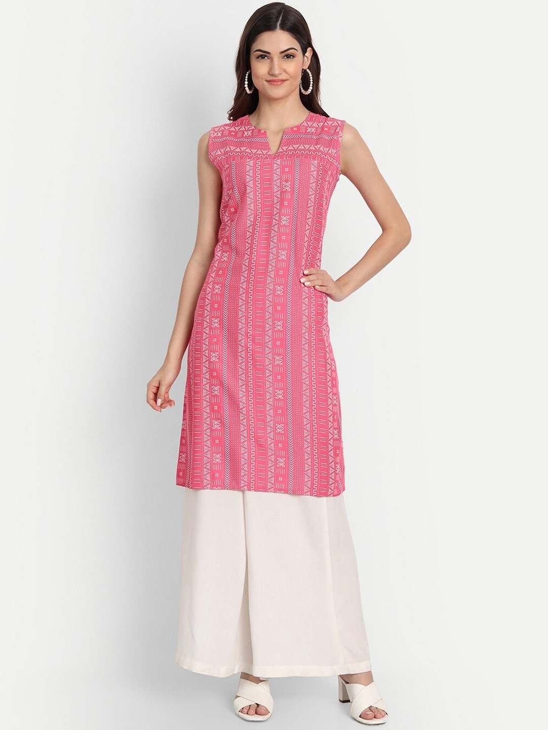 

SUTI Tribal Printed Sleeveless Straight Kurta, Pink