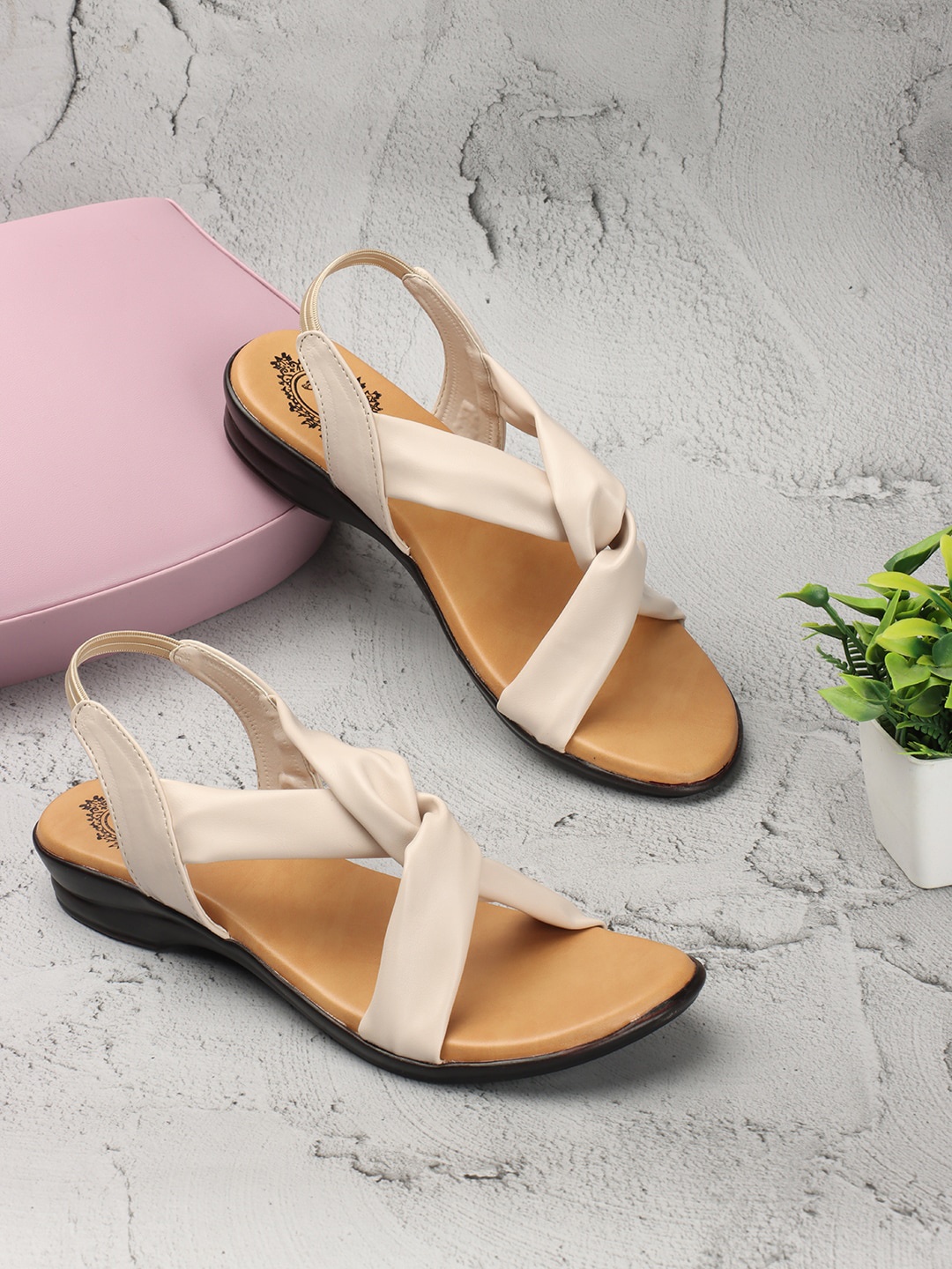 

Denill Twisted Strap Open Toe Flats, Cream