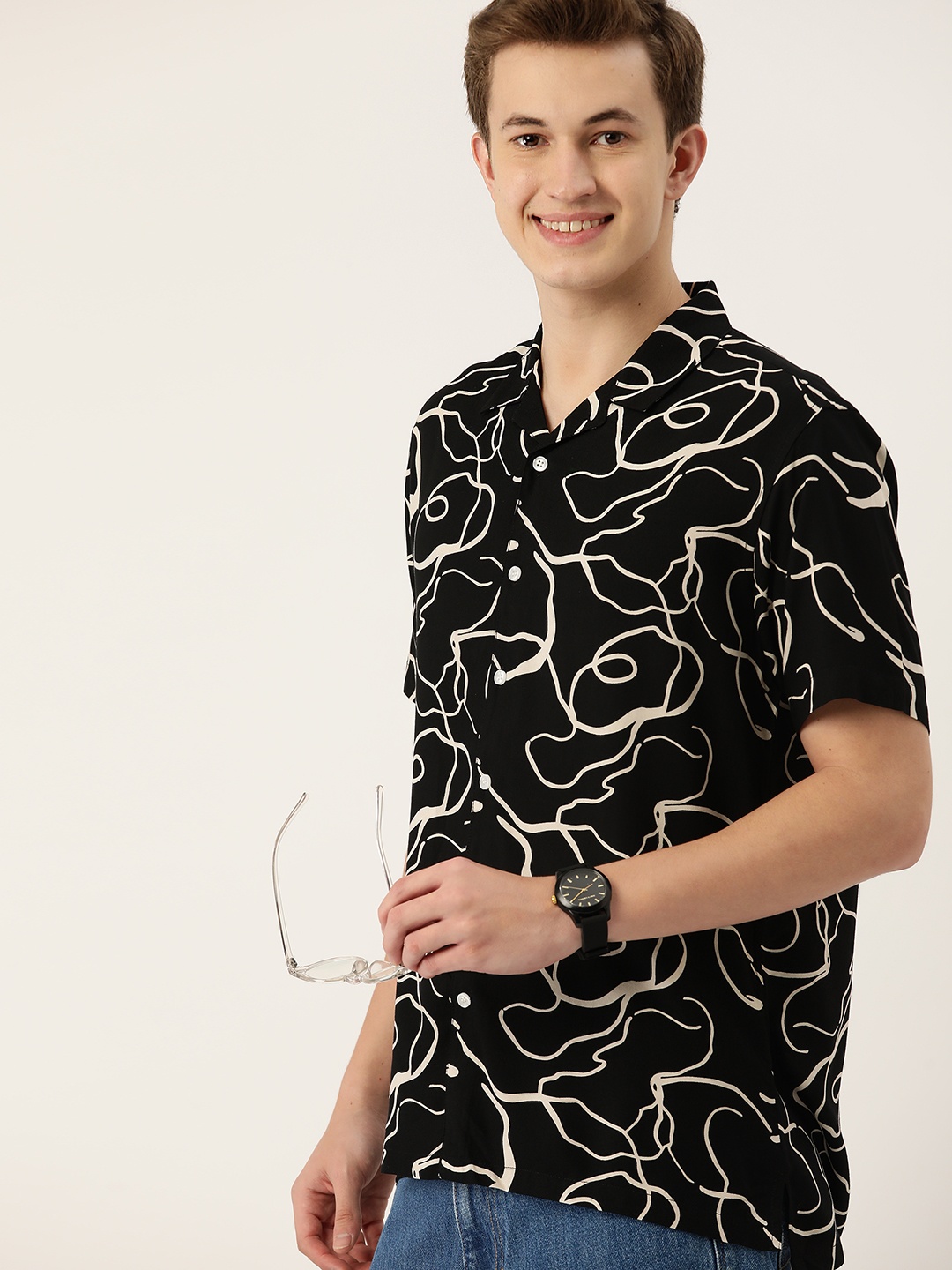 

Mast & Harbour Men Opaque Printed Casual Shirt, Black
