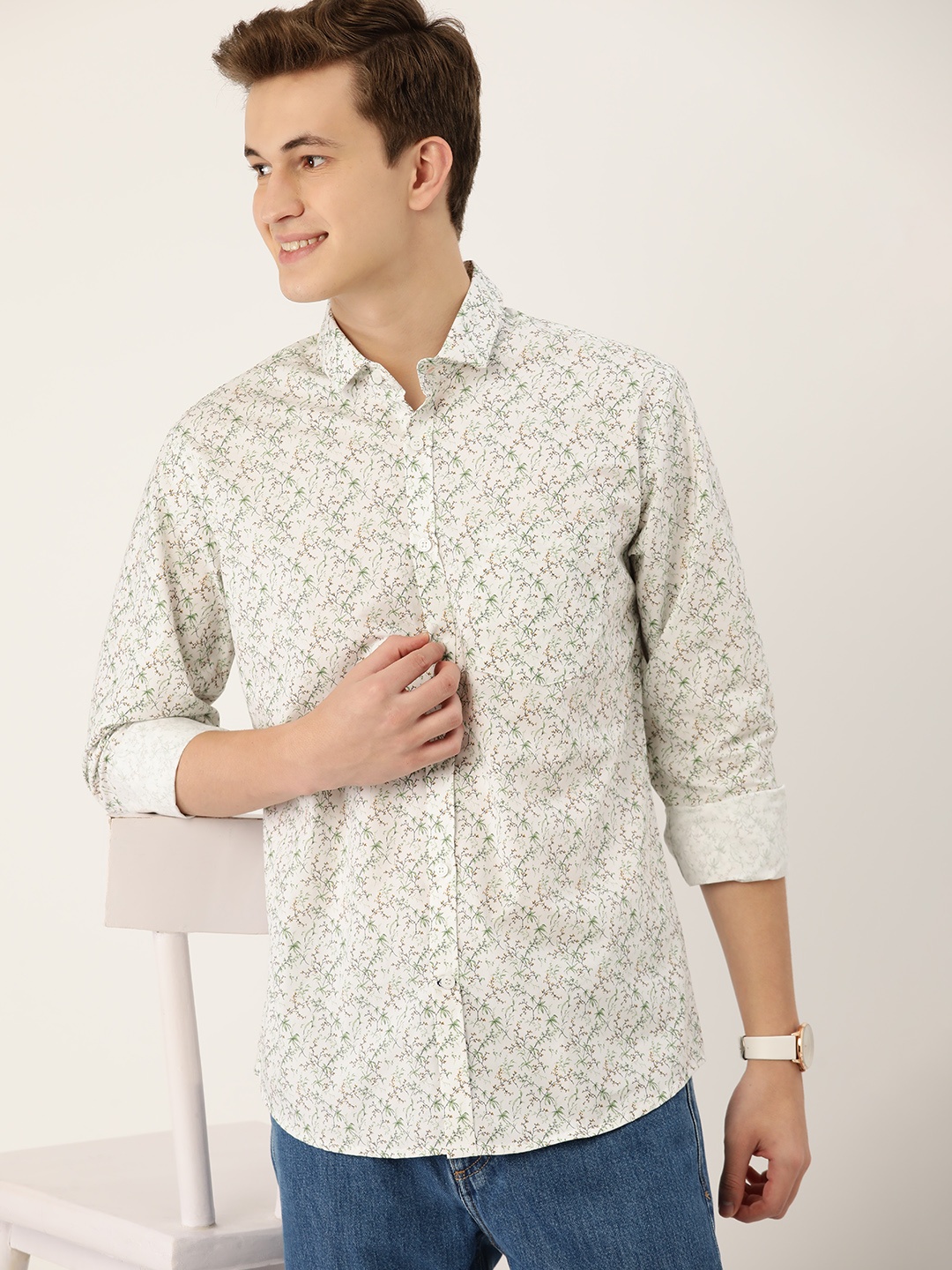 

Mast & Harbour Men Floral Printed Opaque Casual Shirt, White