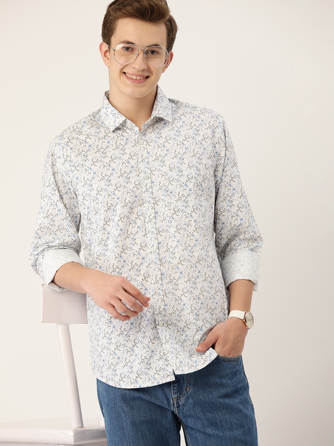 

Mast & Harbour Men Floral Printed Opaque Casual Shirt, White