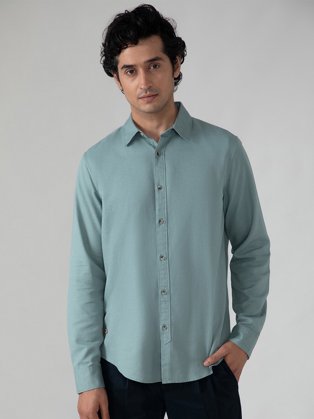 

SUBTRACT Comfort Casual Twill Cotton Linen Shirt, Sea green
