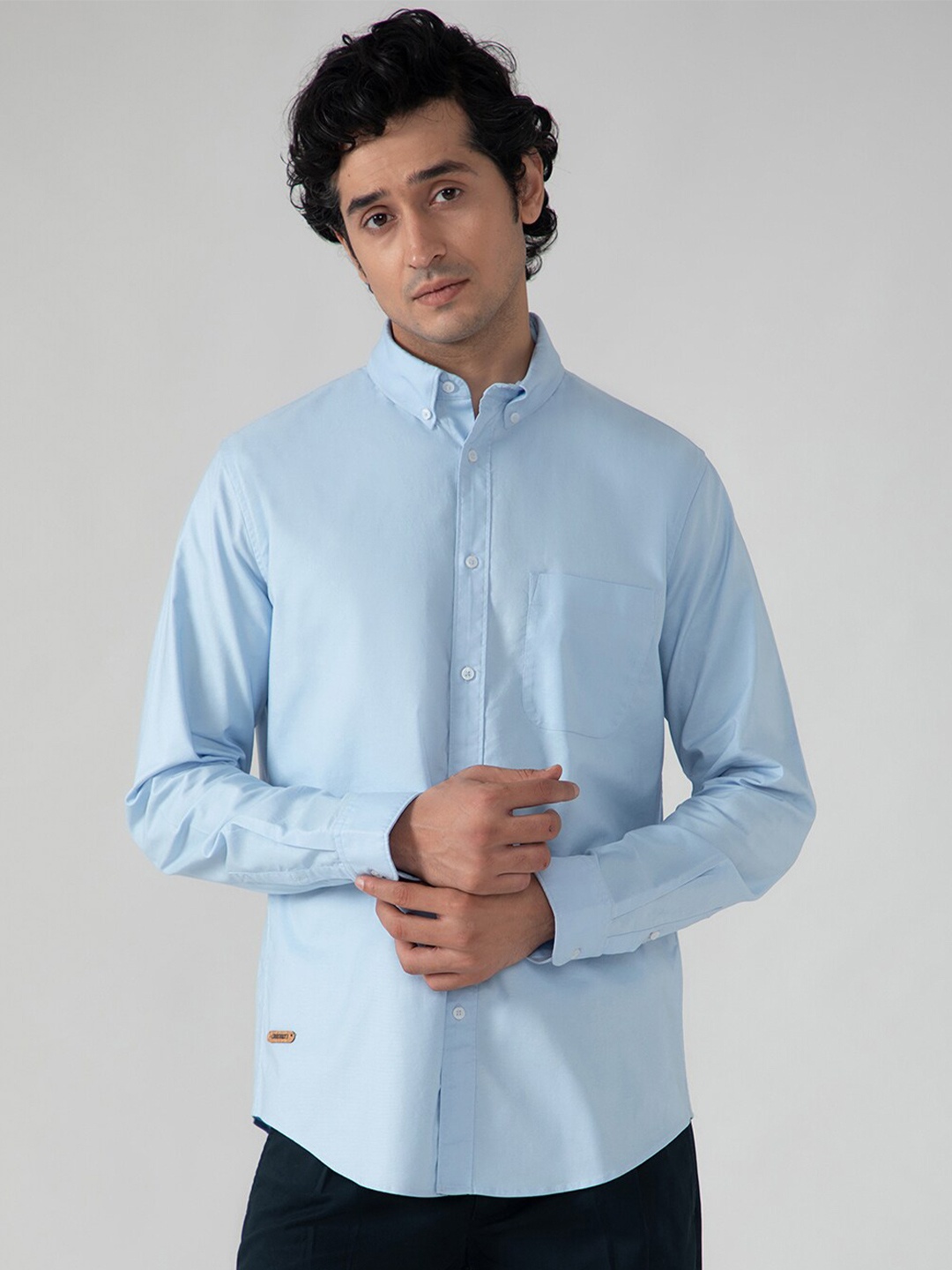 

SUBTRACT Comfort Button Down Collar Oxford Weave Casual Shirt, Blue