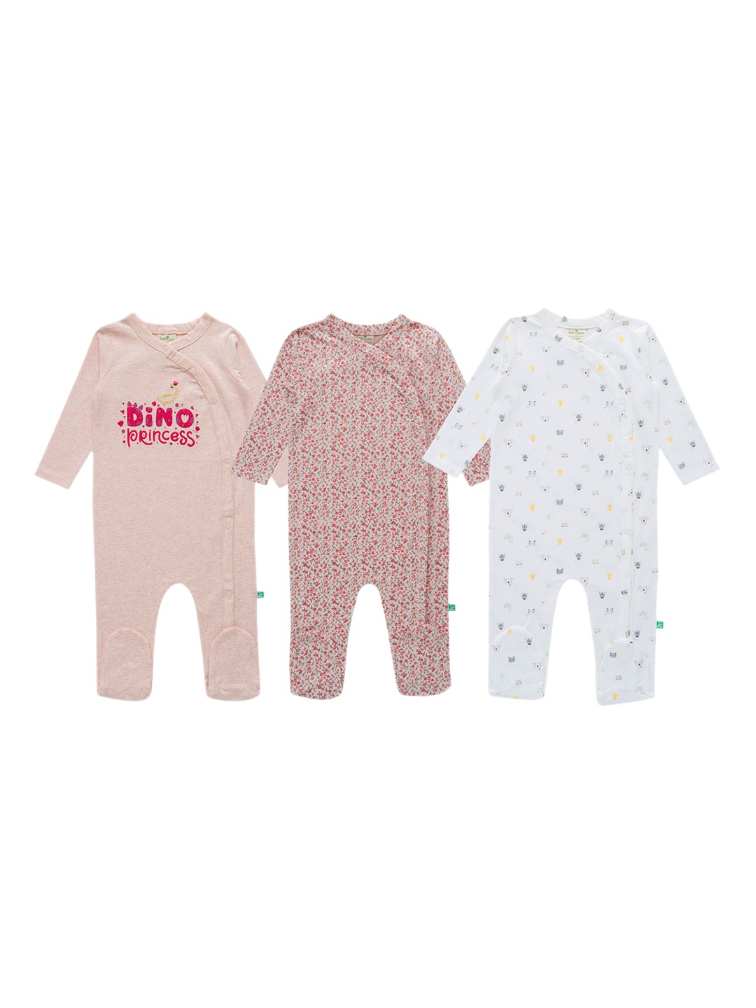 

JusCubs Infant Girls Pack Of 3 Printed Cotton Sleepsuits, White