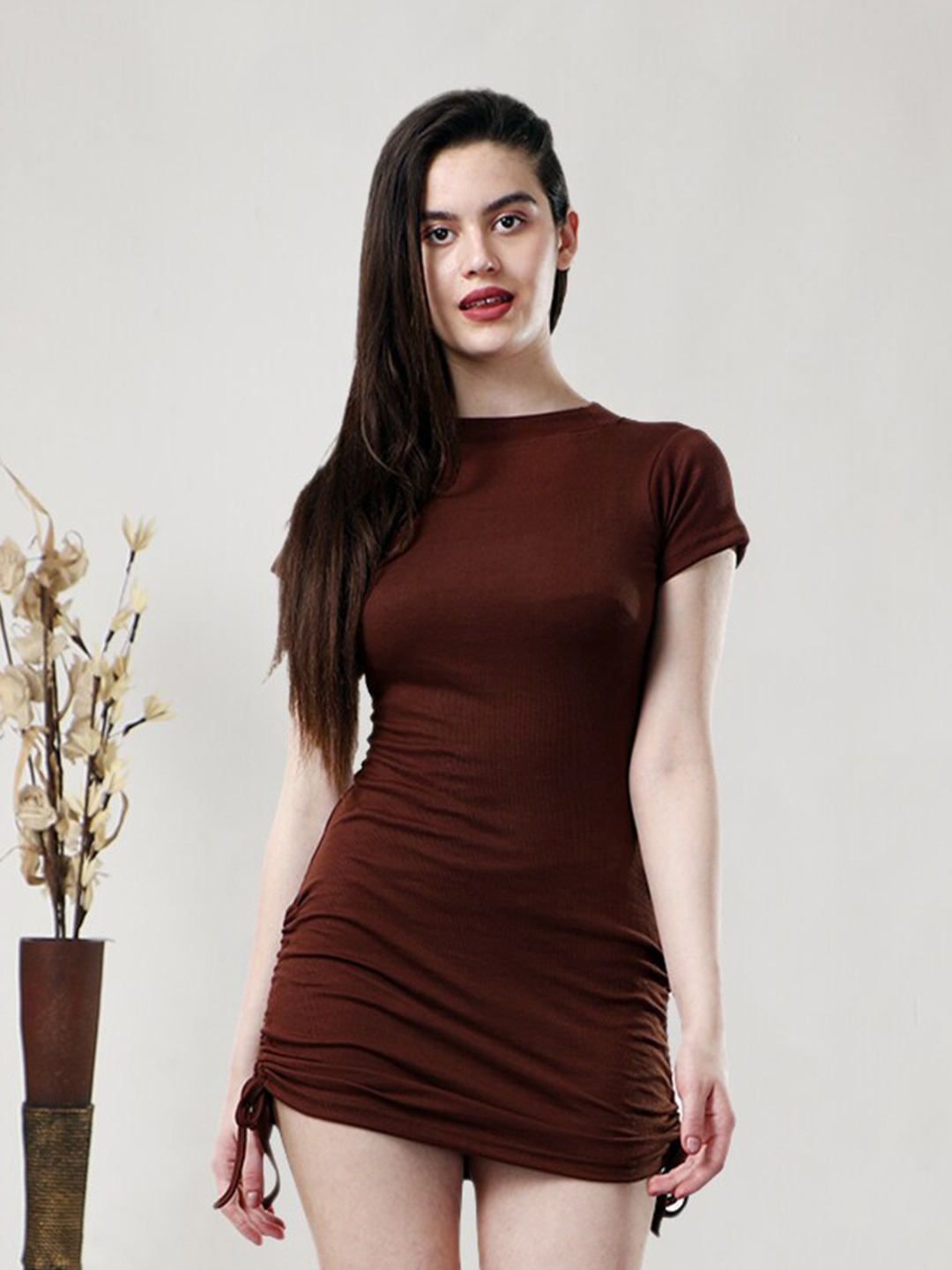 

CareDone Ruched Bodycon Dress, Brown