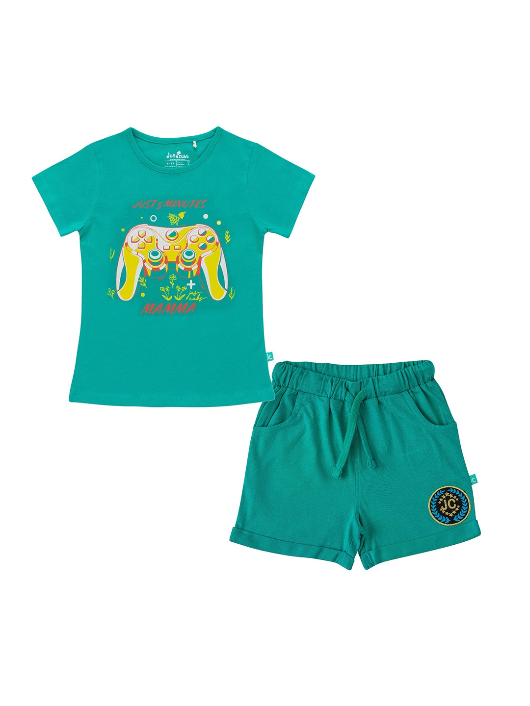 

JusCubs Girls Printed Pure Cotton T-shirt With Shorts, Green