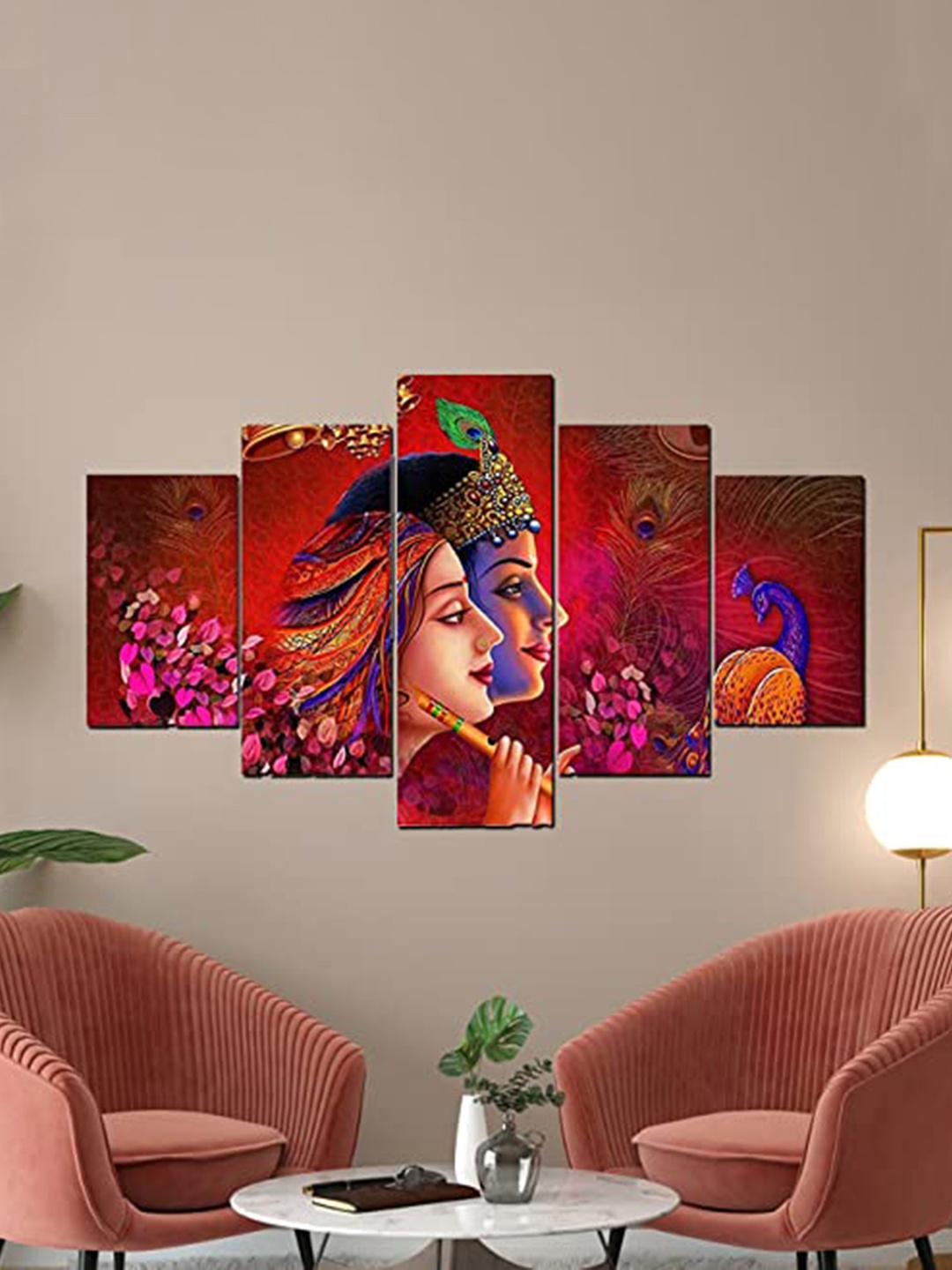 

Perpetual Red & Pink 5 Pieces Radha Krishna Painting Wall Art