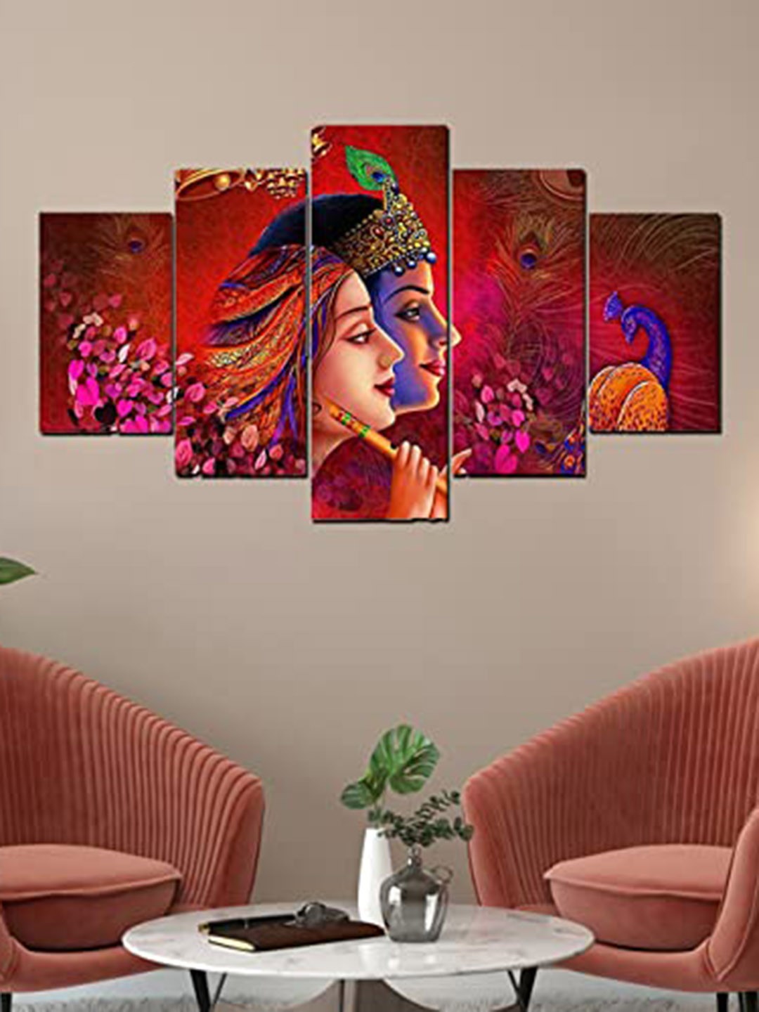 

Perpetual Red & Pink 5 Pieces Radha Krishna 3D Painting Wall Art