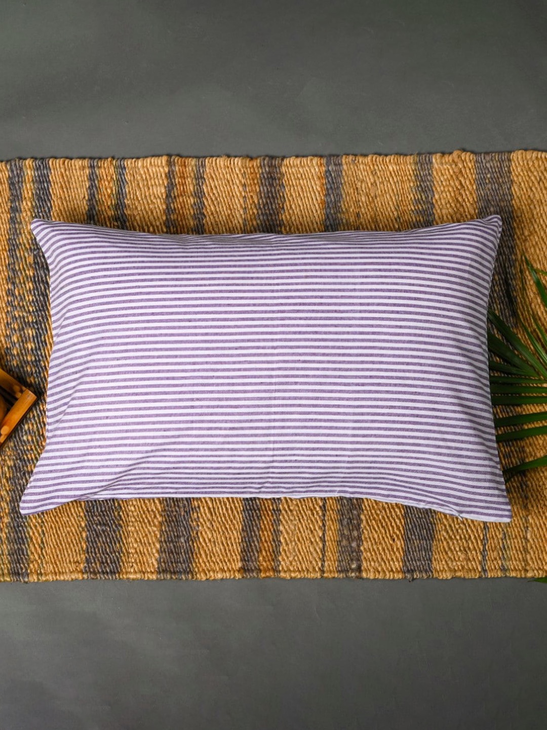 

OUSSUM White & Purple Striped Cotton Pillow Cover